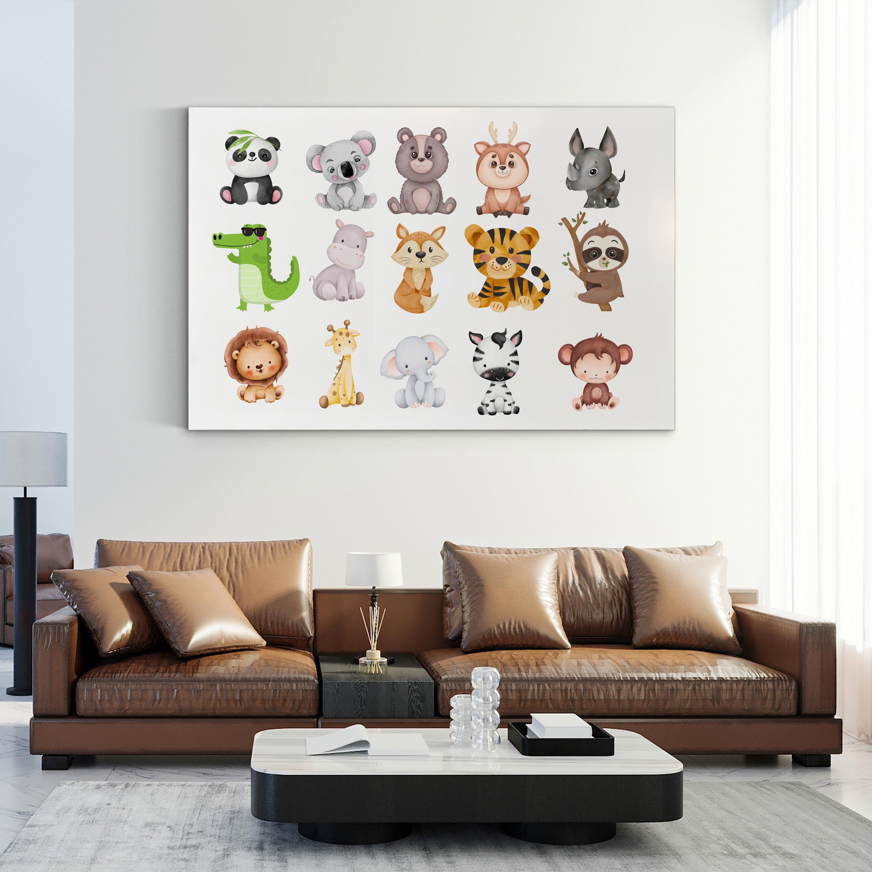 Safari Animal Canvas Wall Art | Jungle Nursery Illustration