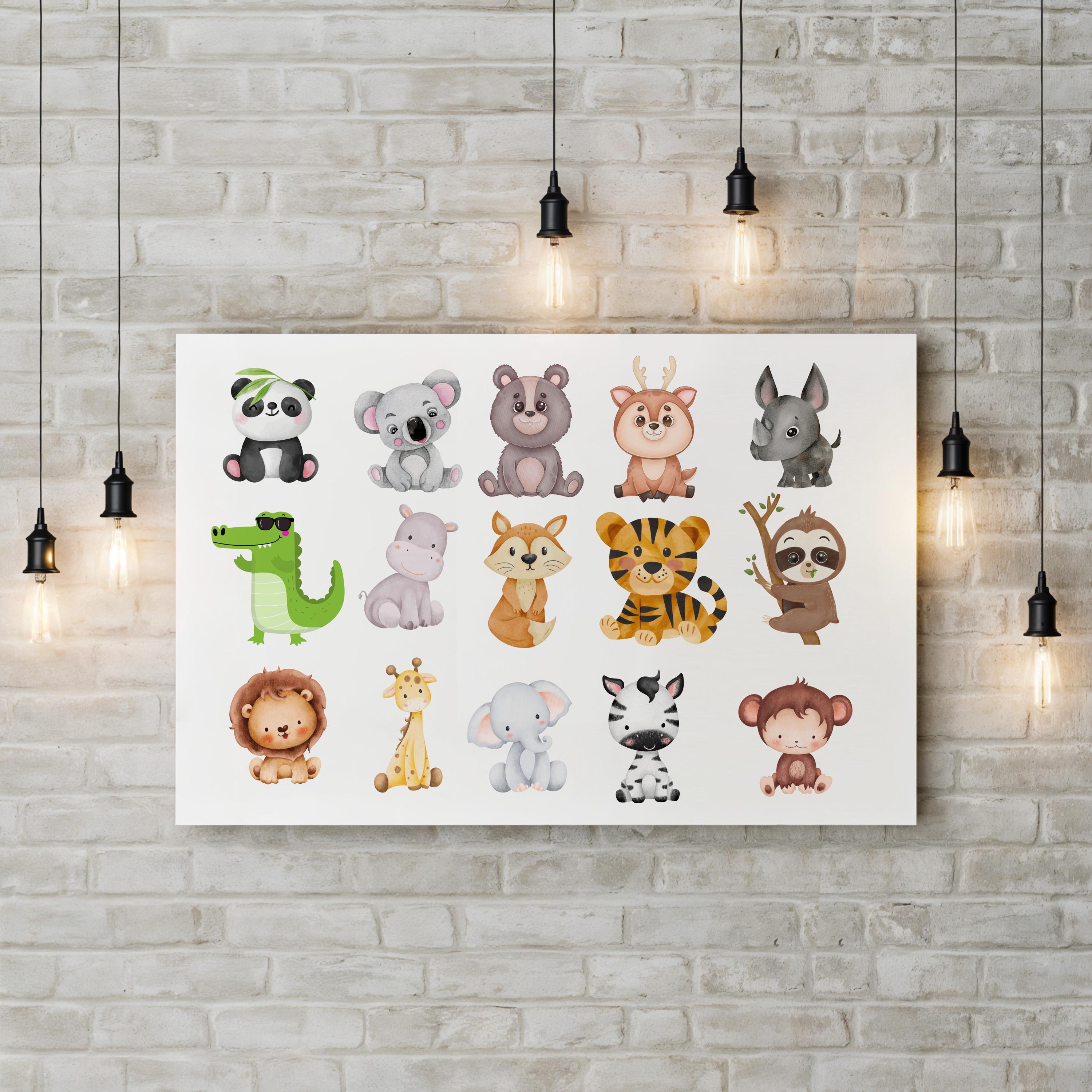 Safari Animal Canvas Wall Art | Jungle Nursery Illustration
