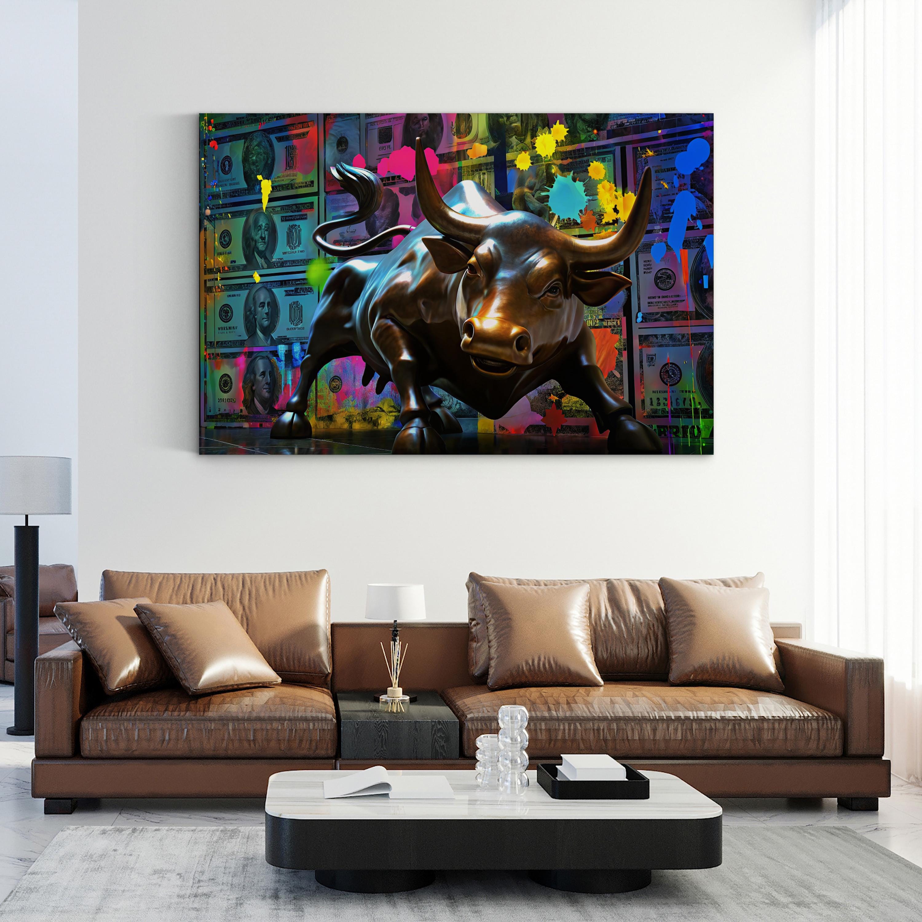Vibrant Wall Street Bull Canvas Art Print: Modern Finance Pop Art