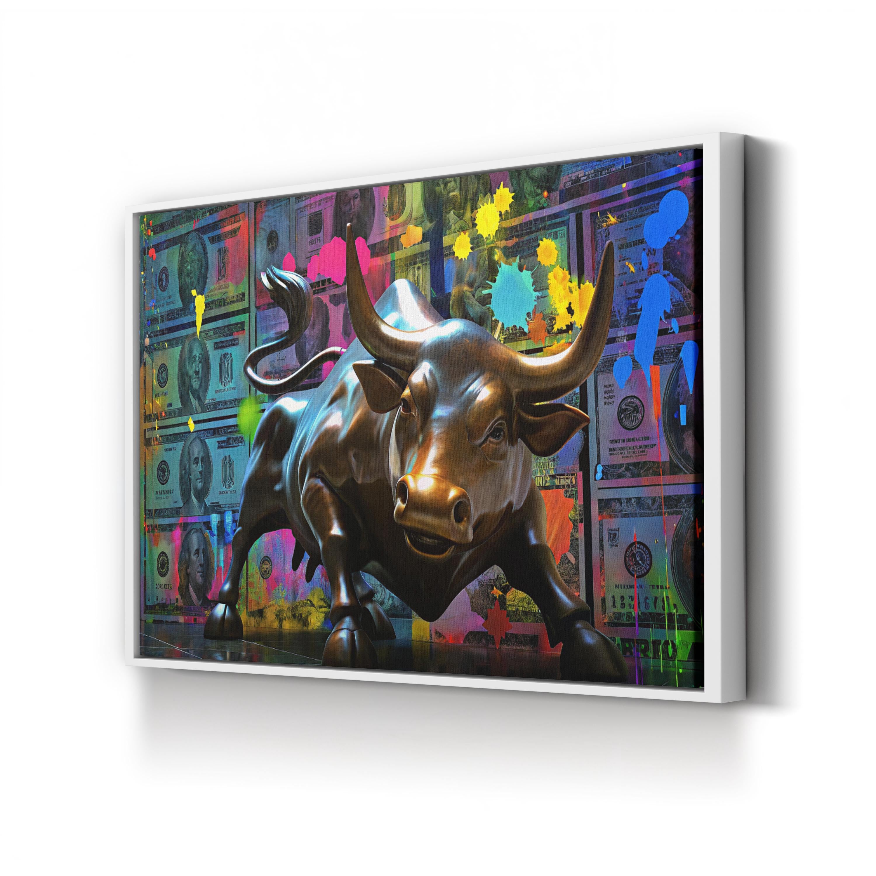 Vibrant Wall Street Bull Canvas Art Print: Modern Finance Pop Art