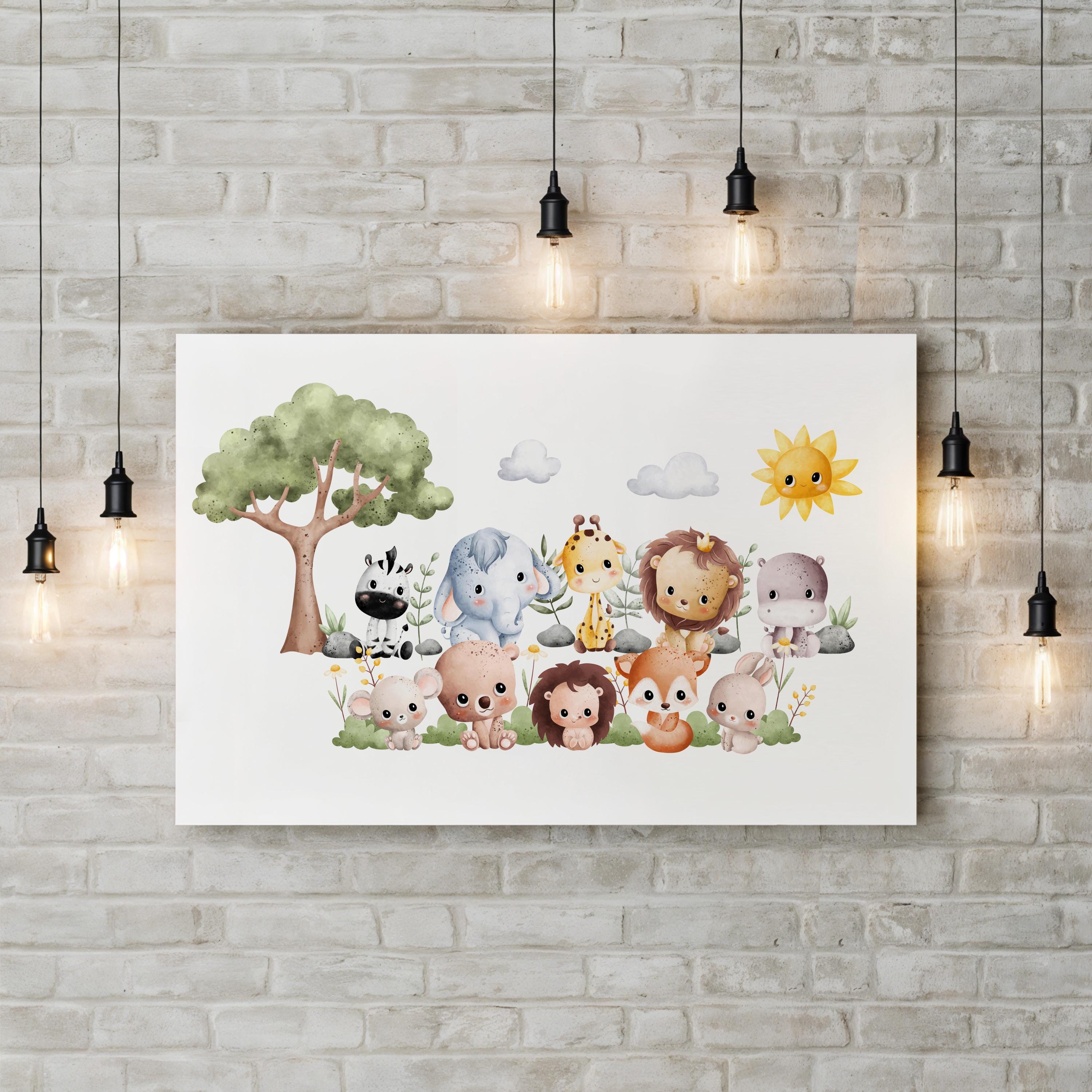 Watercolor Safari Animals – Period Illustration Wall Art | Nursery Canvas Print