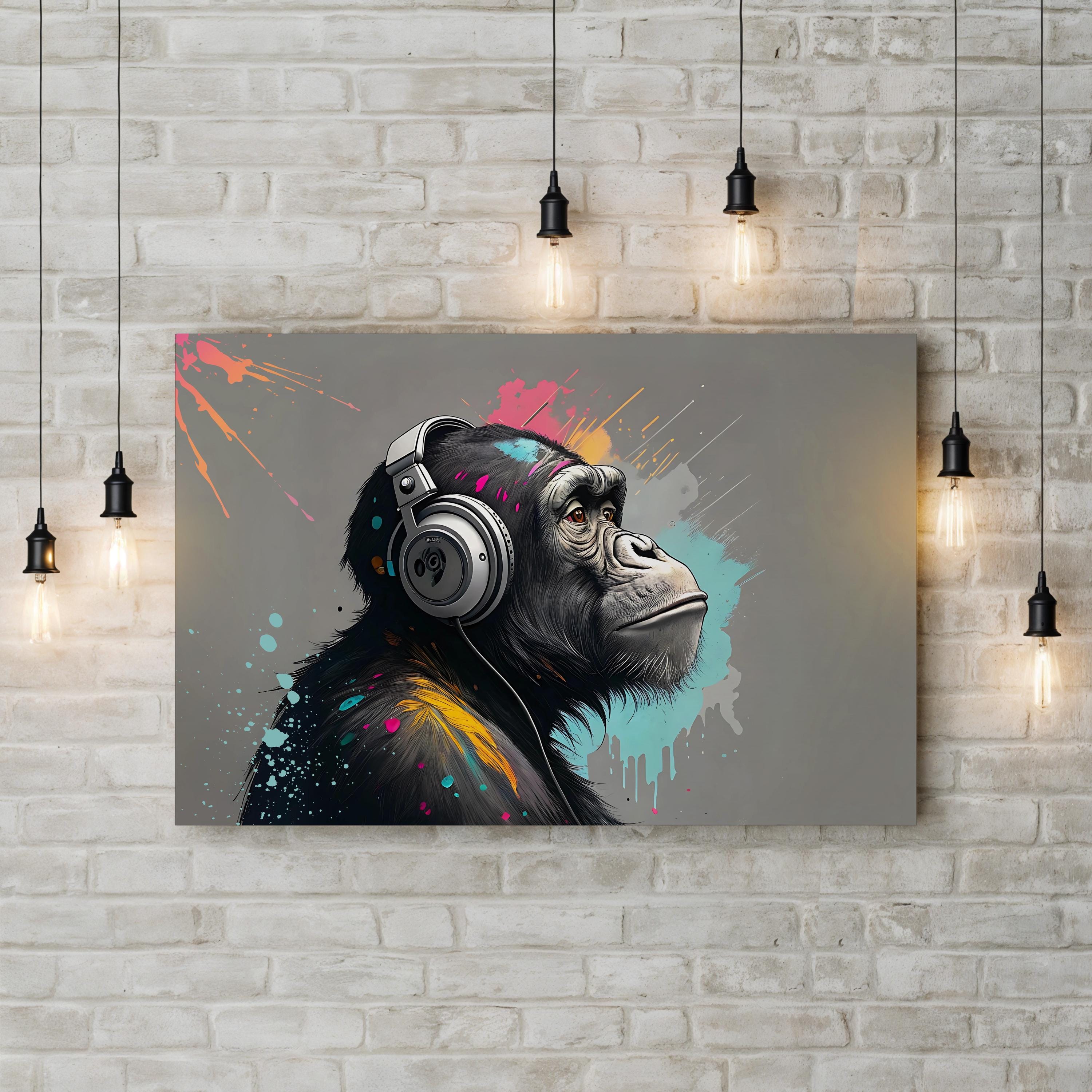 Gorilla with Headphones Wall Art