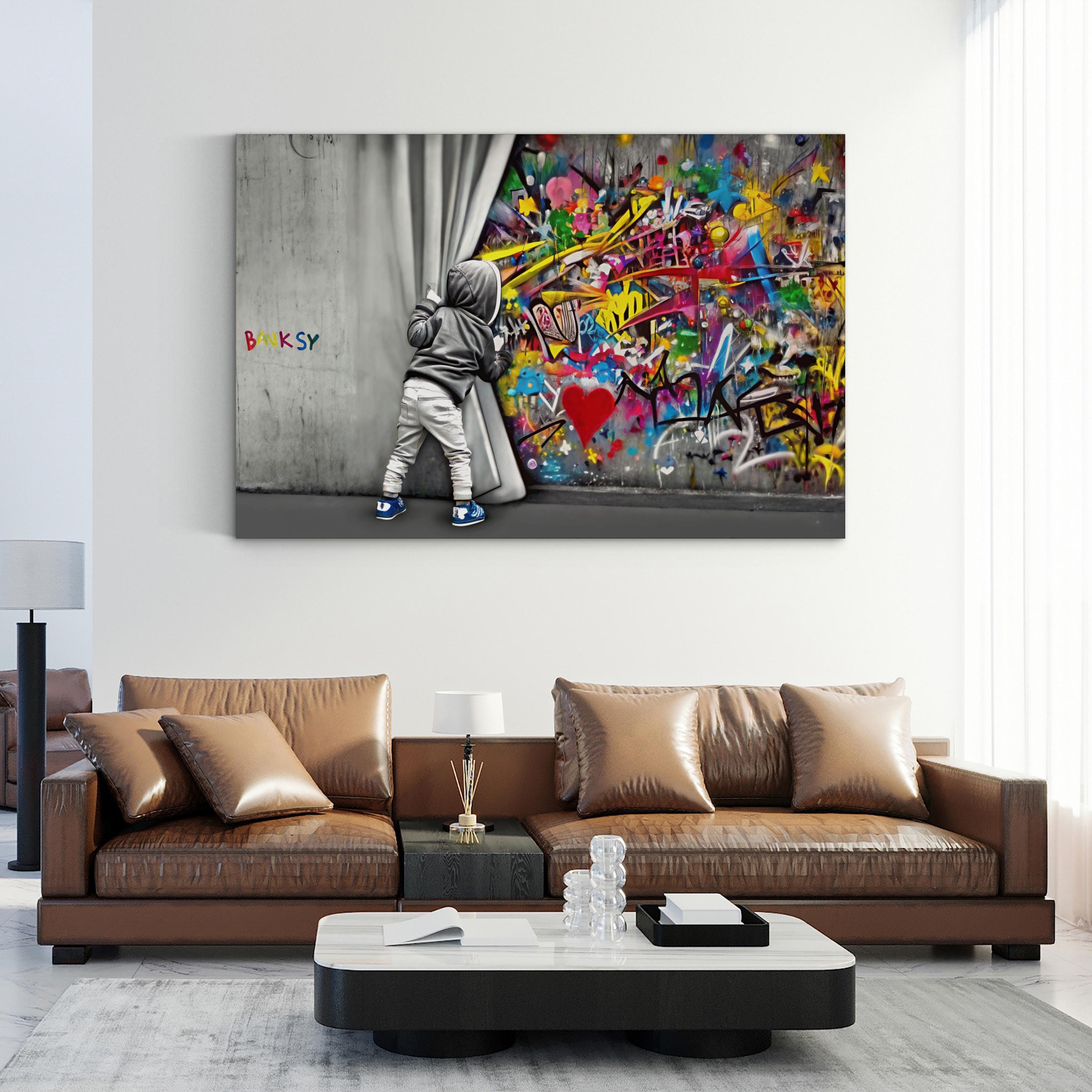Modern Graffiti Canvas Art | Abstract Street Mural with Child, Contemporary Urban Wall Art