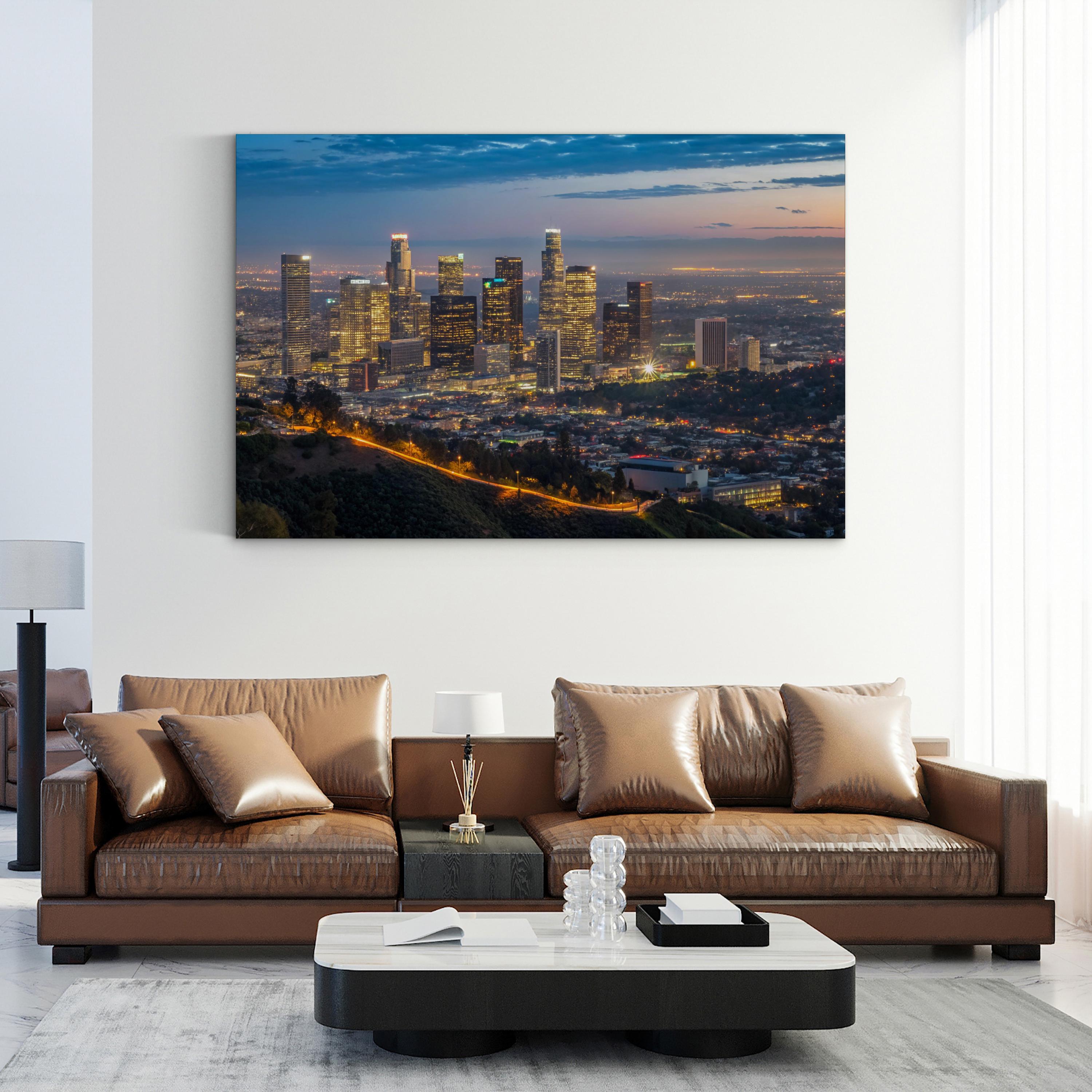 Los Angeles Cityscape Wall Art | Downtown Los Angeles Night Skyline Photography Canvas
