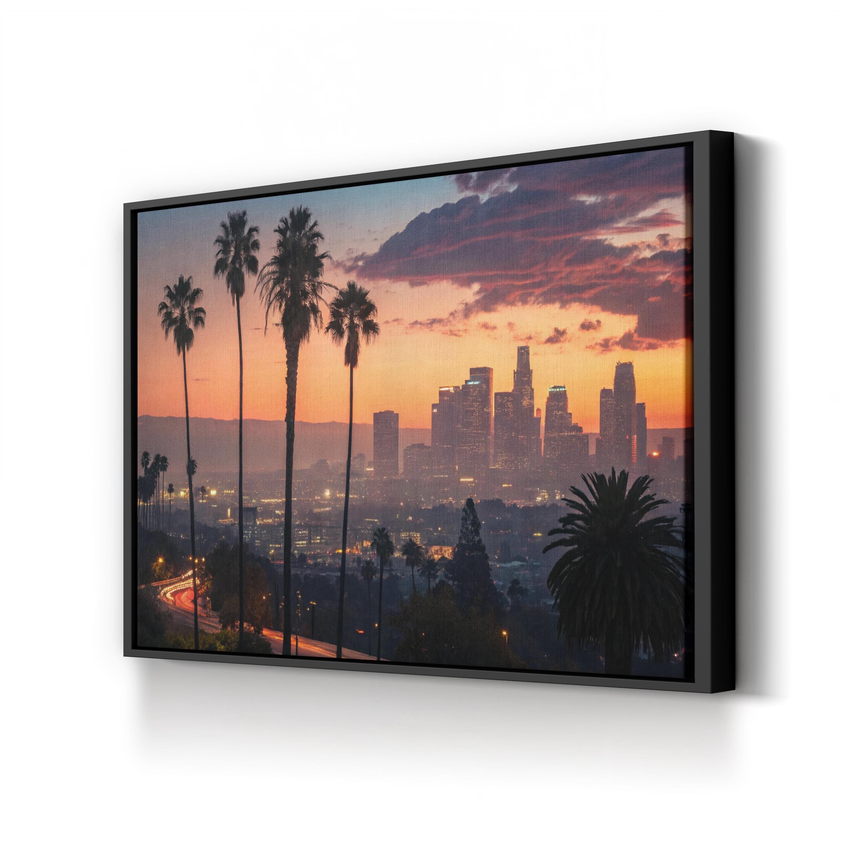 Los Angeles Sunset Wall Art | Palm Trees Cityscape, California Photography Canvas