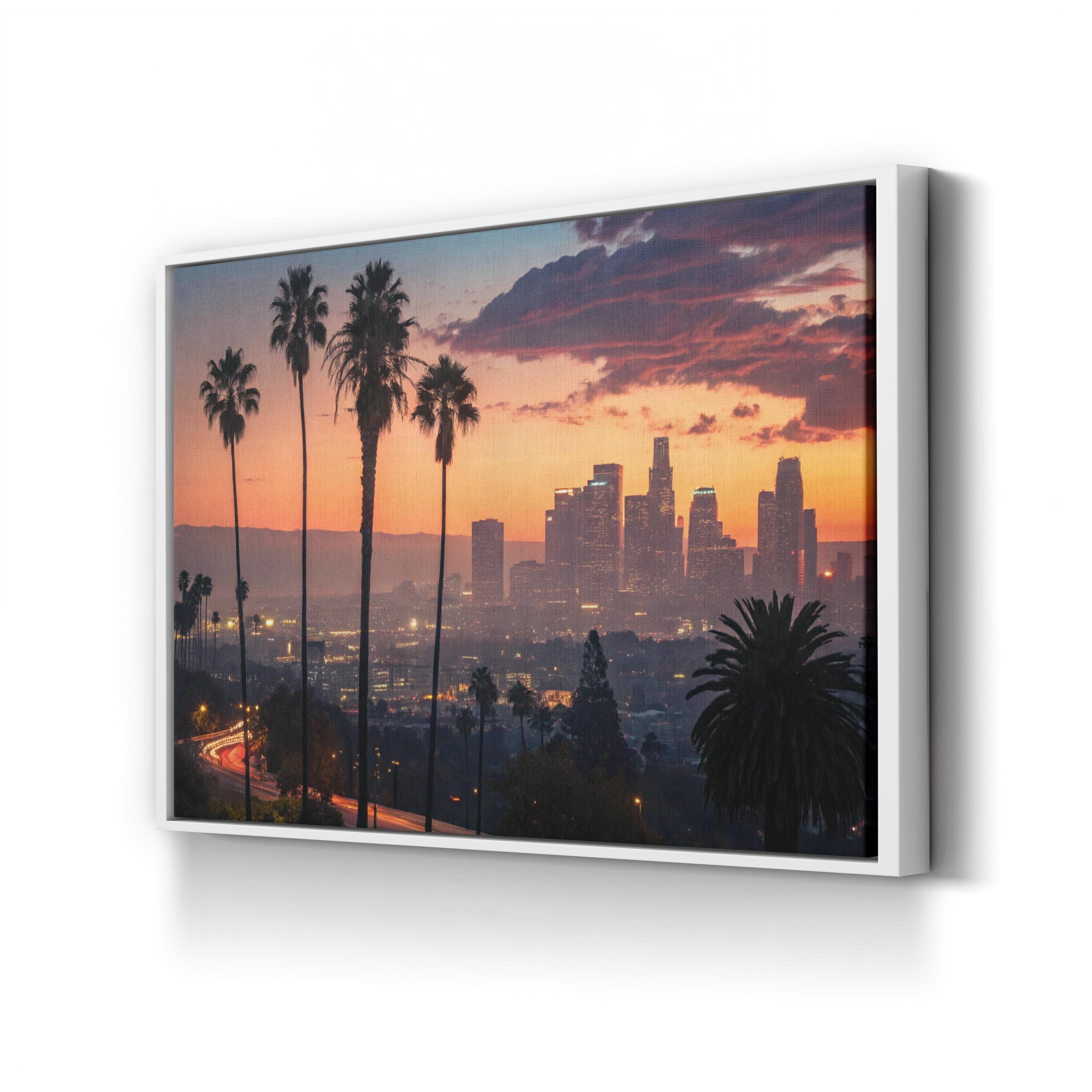 Los Angeles Sunset Wall Art | Palm Trees Cityscape, California Photography Canvas