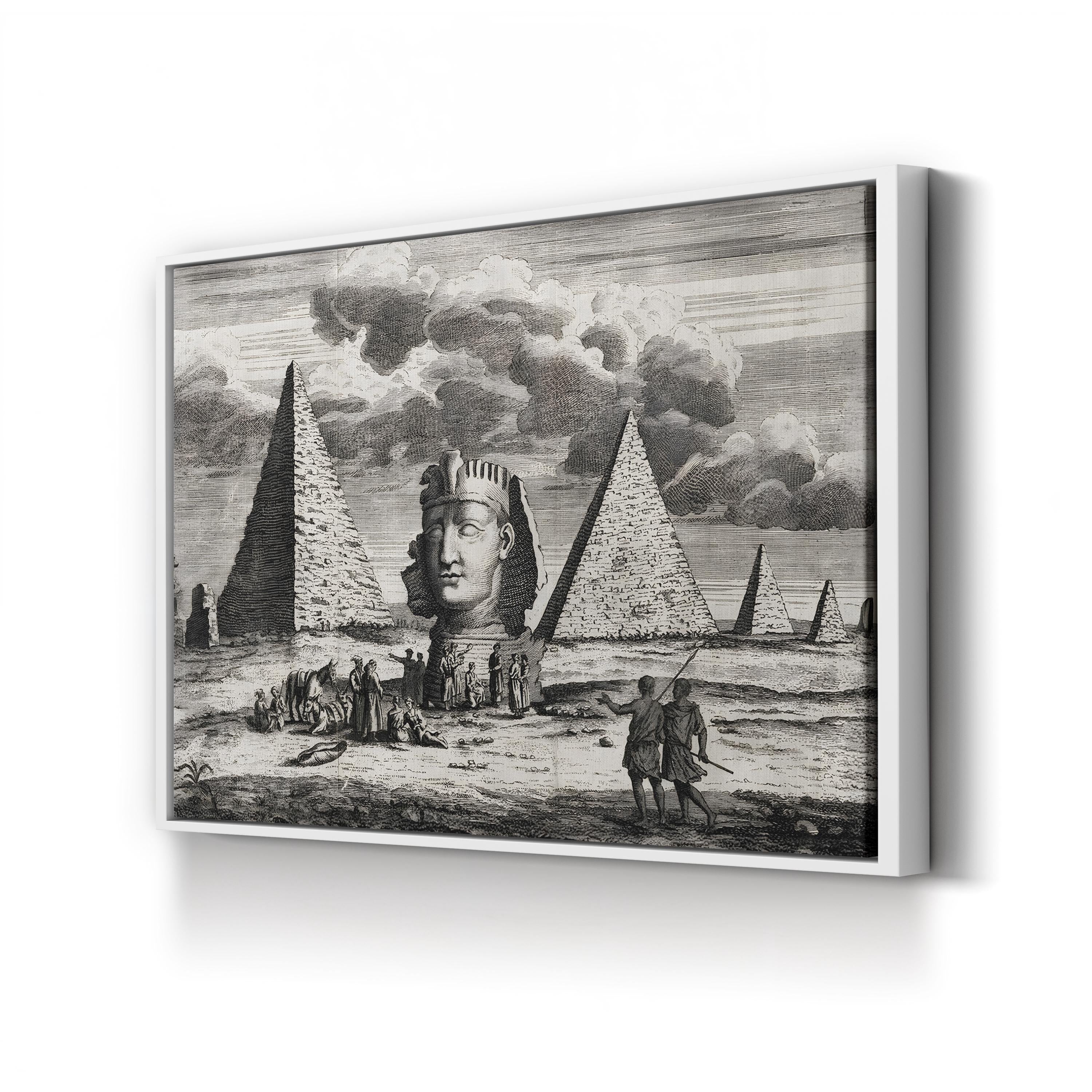 Giza Pyramids & Giza, Egypt: Pyramids and Sphinx, 18th Century Antique Engraving Wall Art | J. Clark, 1735Canvas Print: Vintage Egypt Illustration