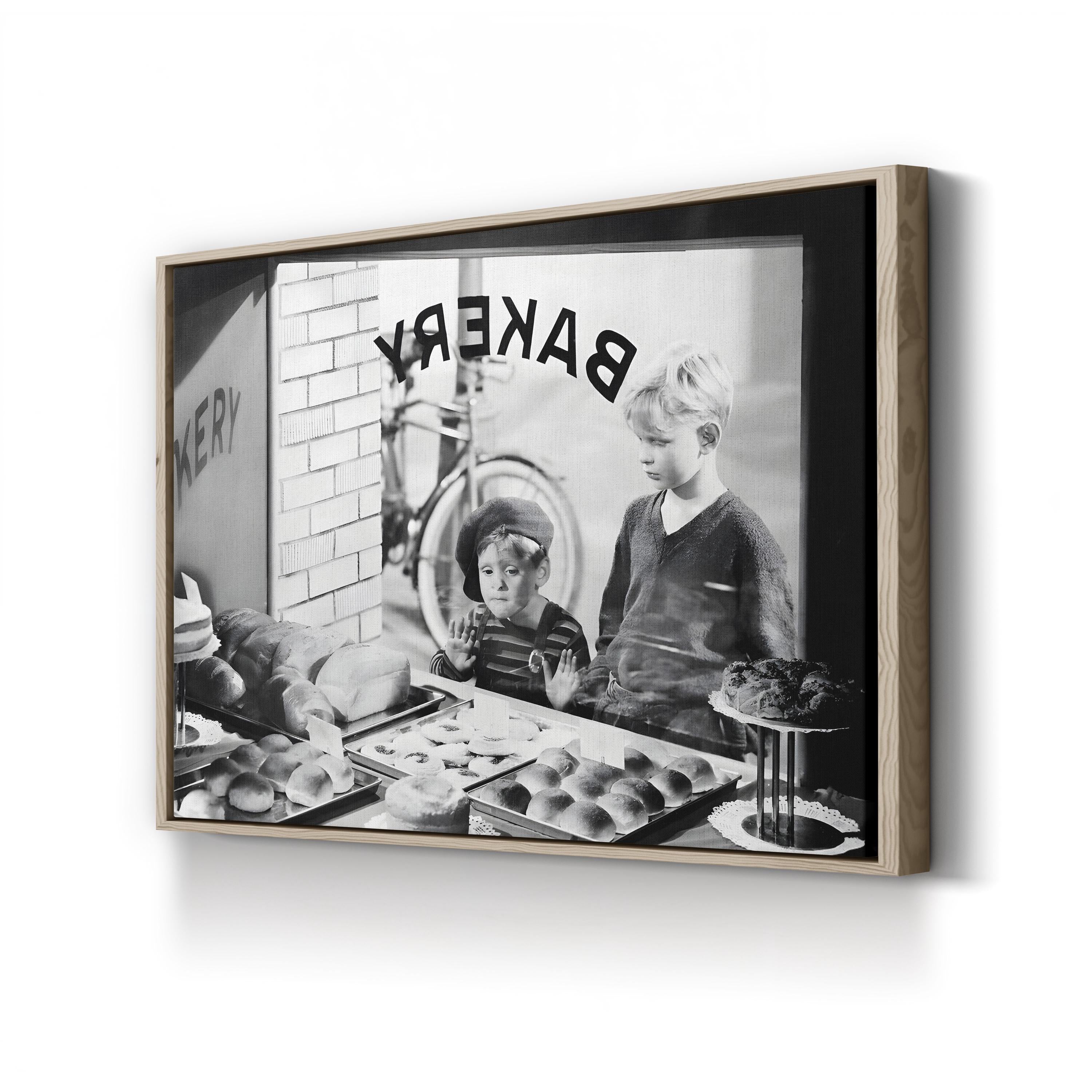 1930s Bakery with Children – Vintage Photography Wall Art | Black & White Kitchen Canvas Print