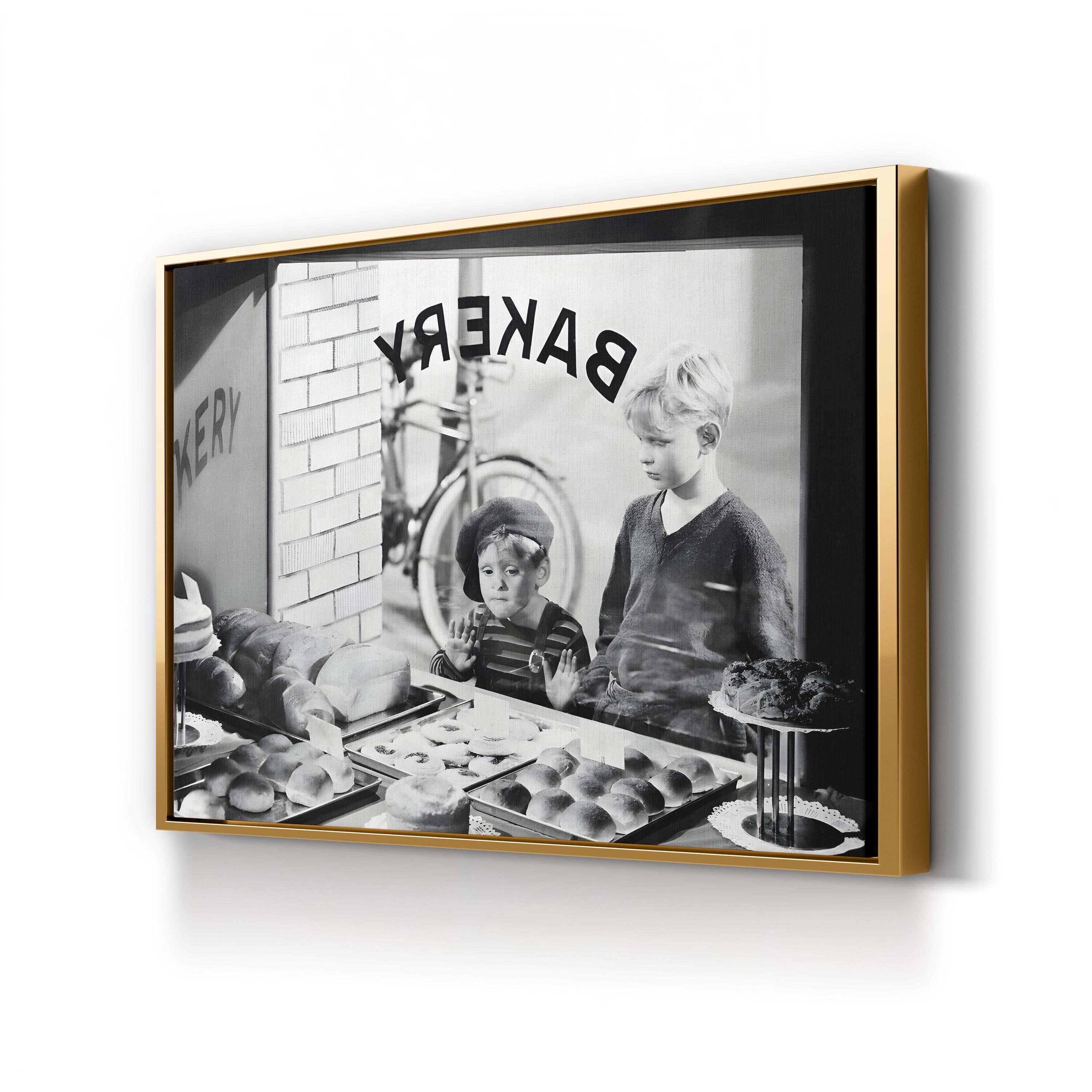 1930s Bakery with Children – Vintage Photography Wall Art | Black & White Kitchen Canvas Print