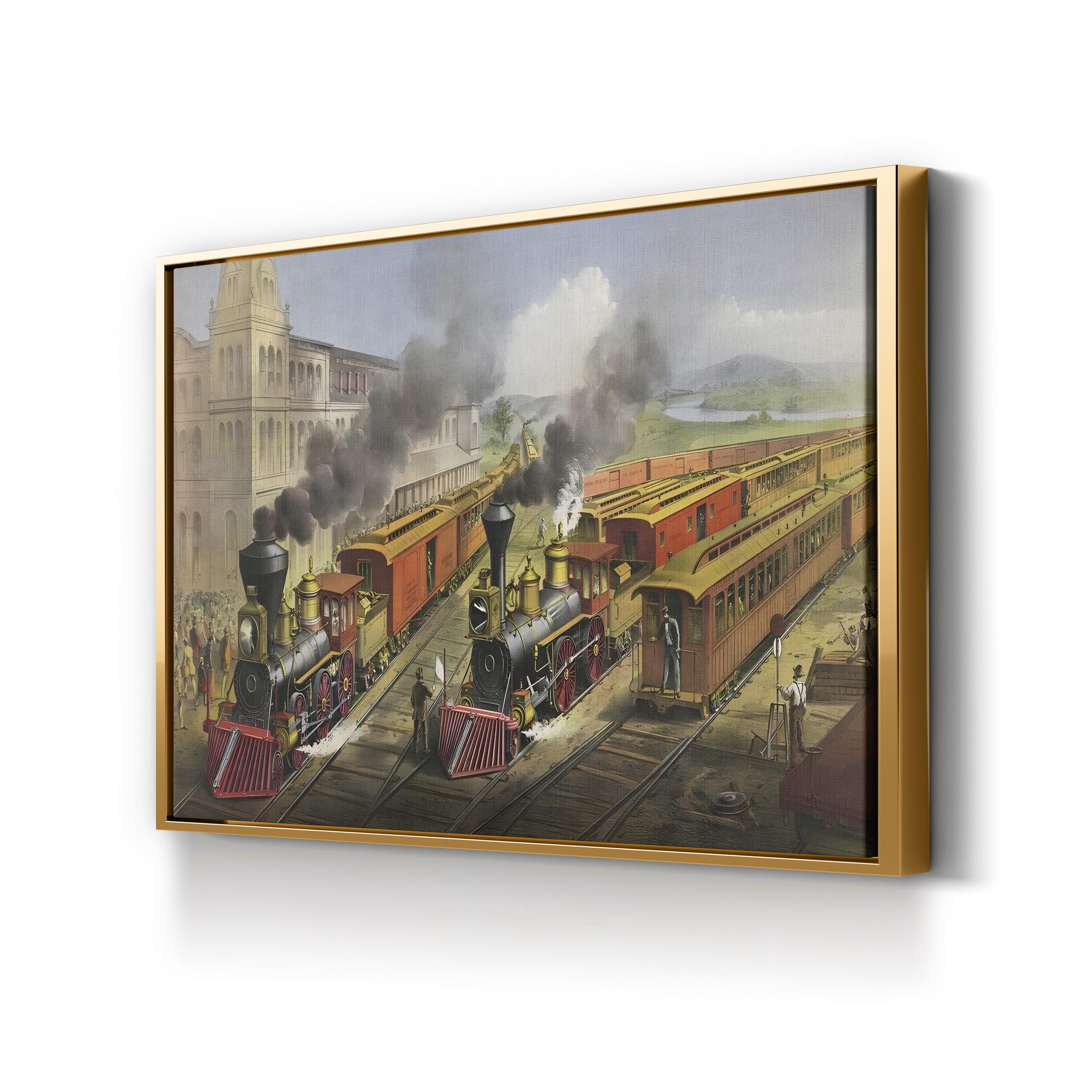 Lightning Express Trains Leaving the Junction Wall Art | 19th Century American Railroad Scene Print