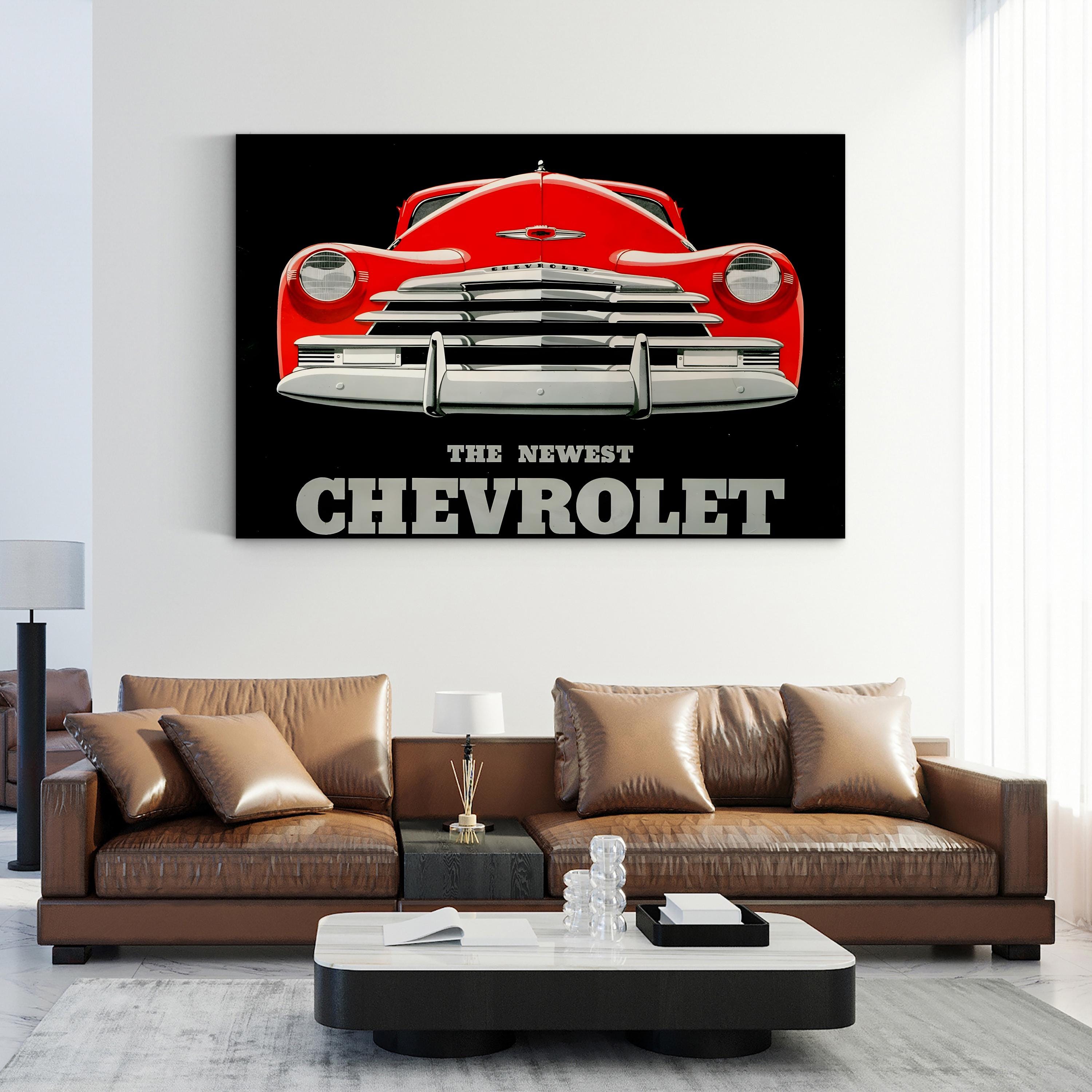 1940s Chevrolet Red Coupe – Period Advertisement Wall Art | Classic Automotive Canvas Print