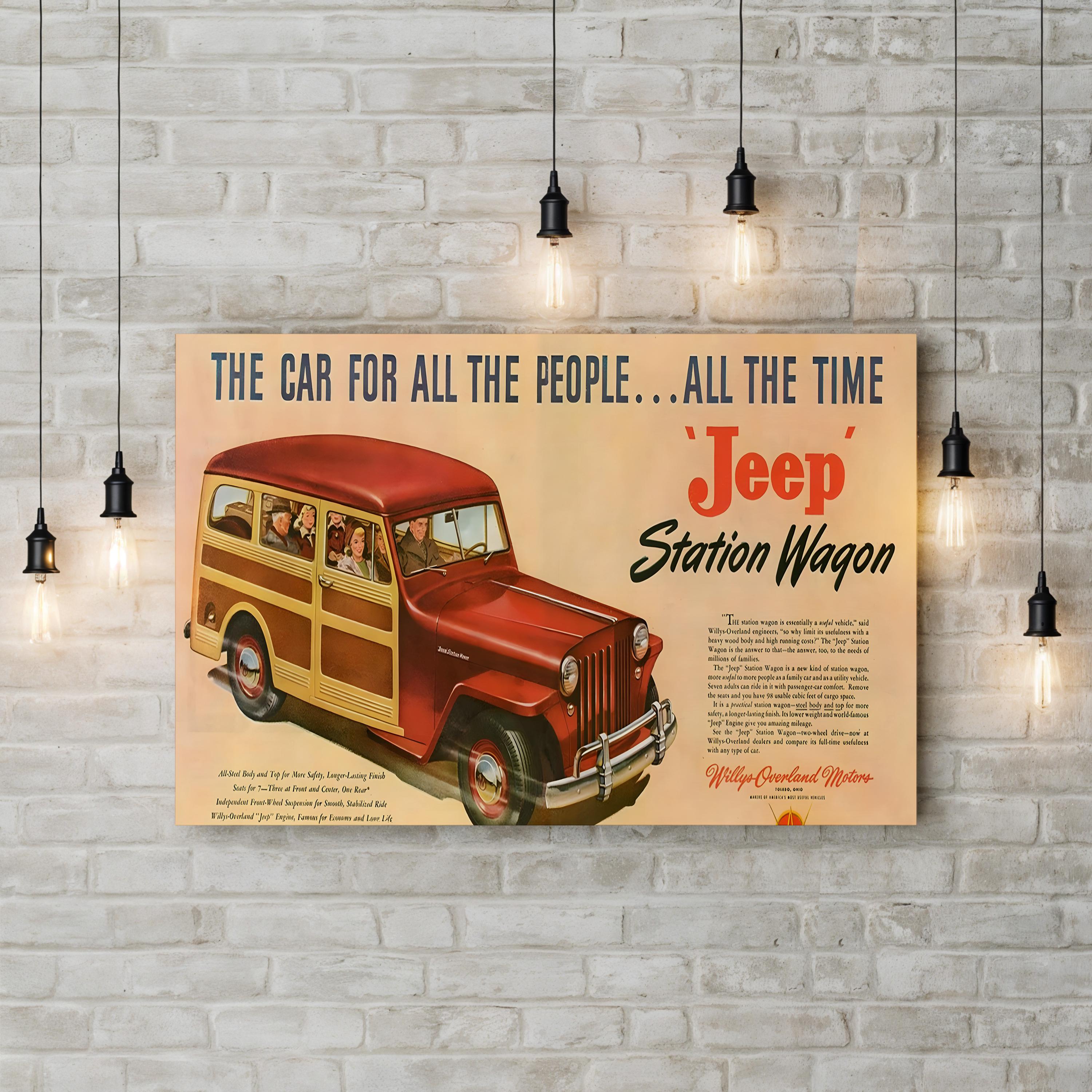 Willys Station Wagon Advert, 1940s – Period Advertisement Wall Art | American Automotive Canvas Print