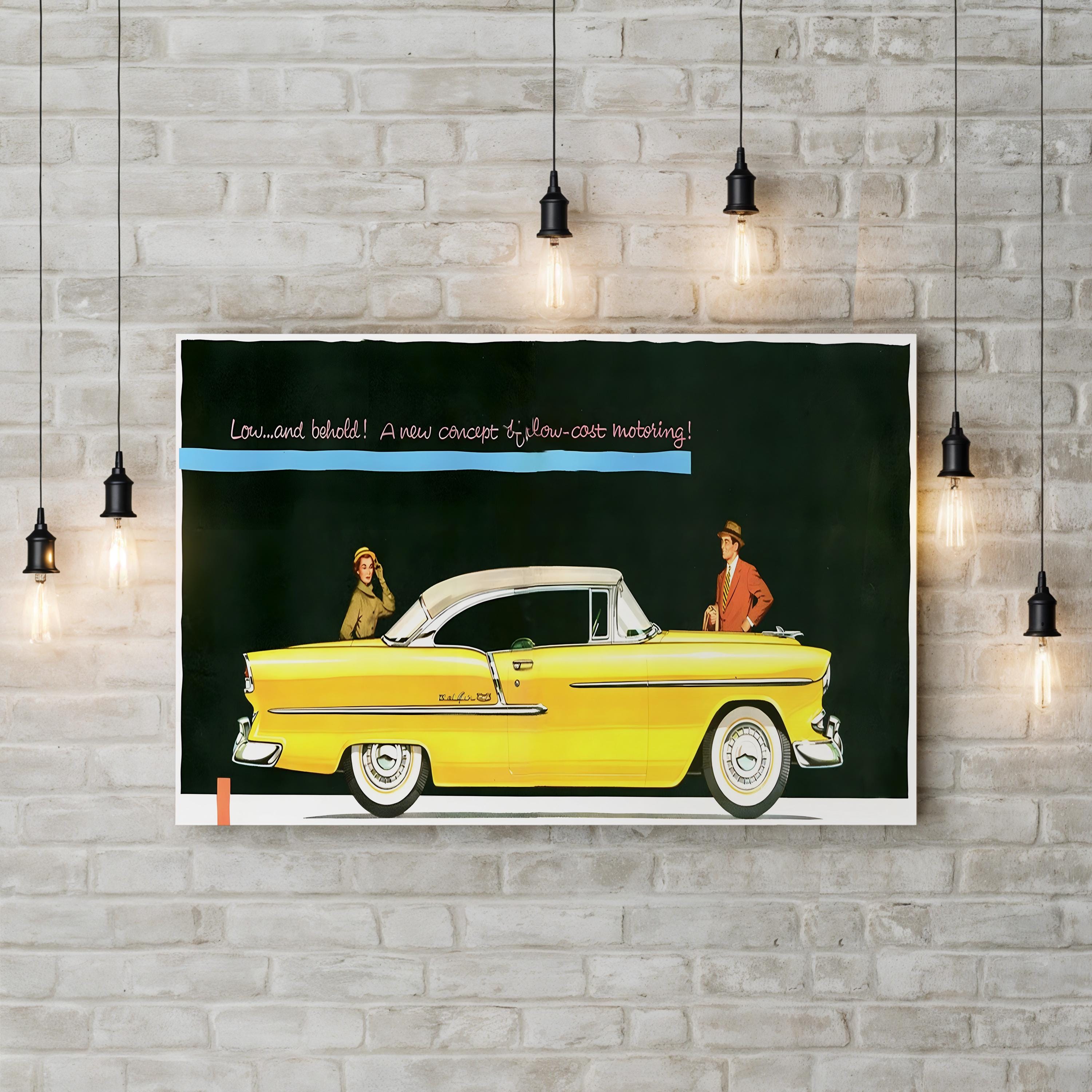 1950s Chevrolet Yellow Car Ad – Period Advertisement Wall Art | Retro Automotive Canvas Print