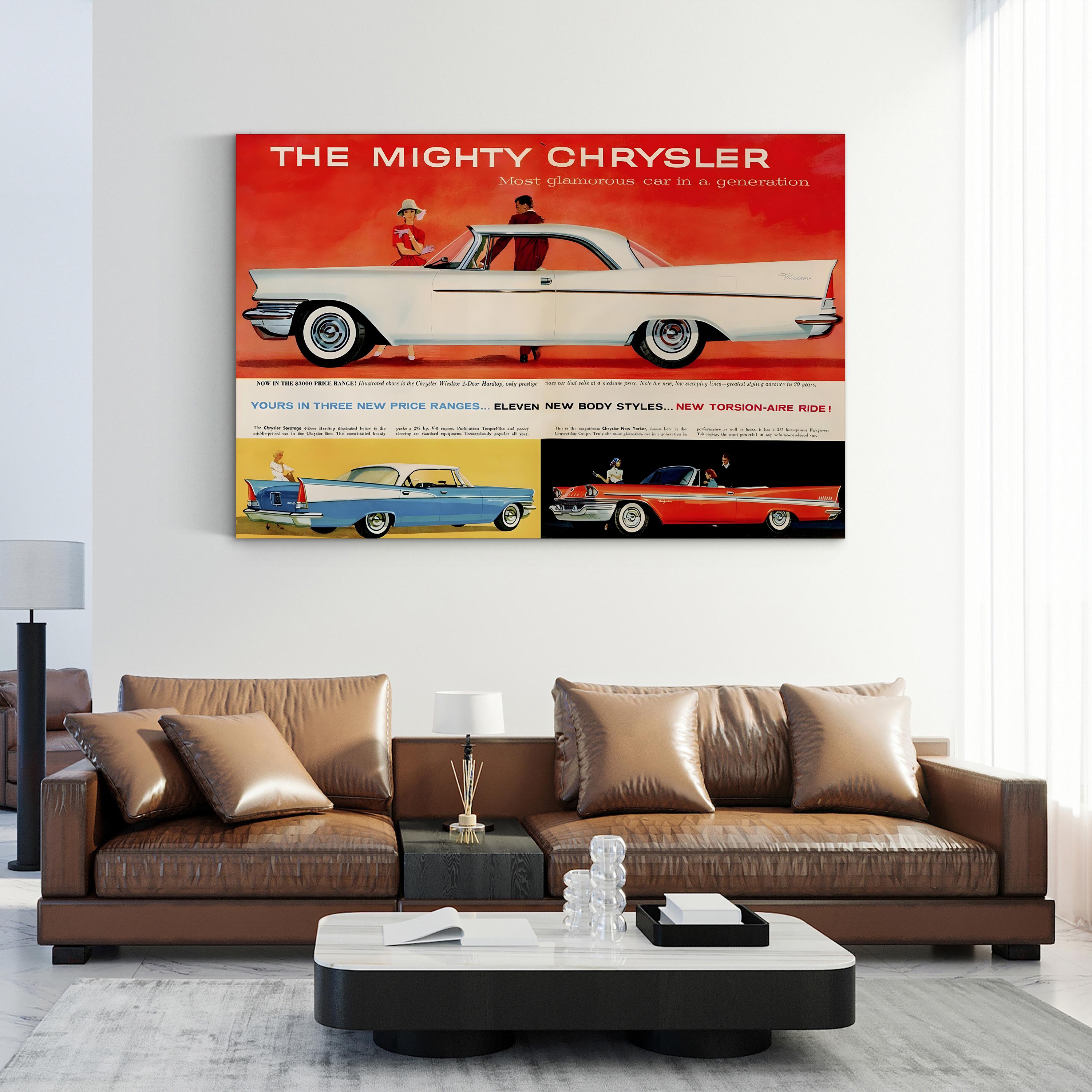 1950s Chrysler Red & White Auto Ad – Period Advertisement Wall Art | Retro Automotive Canvas Print