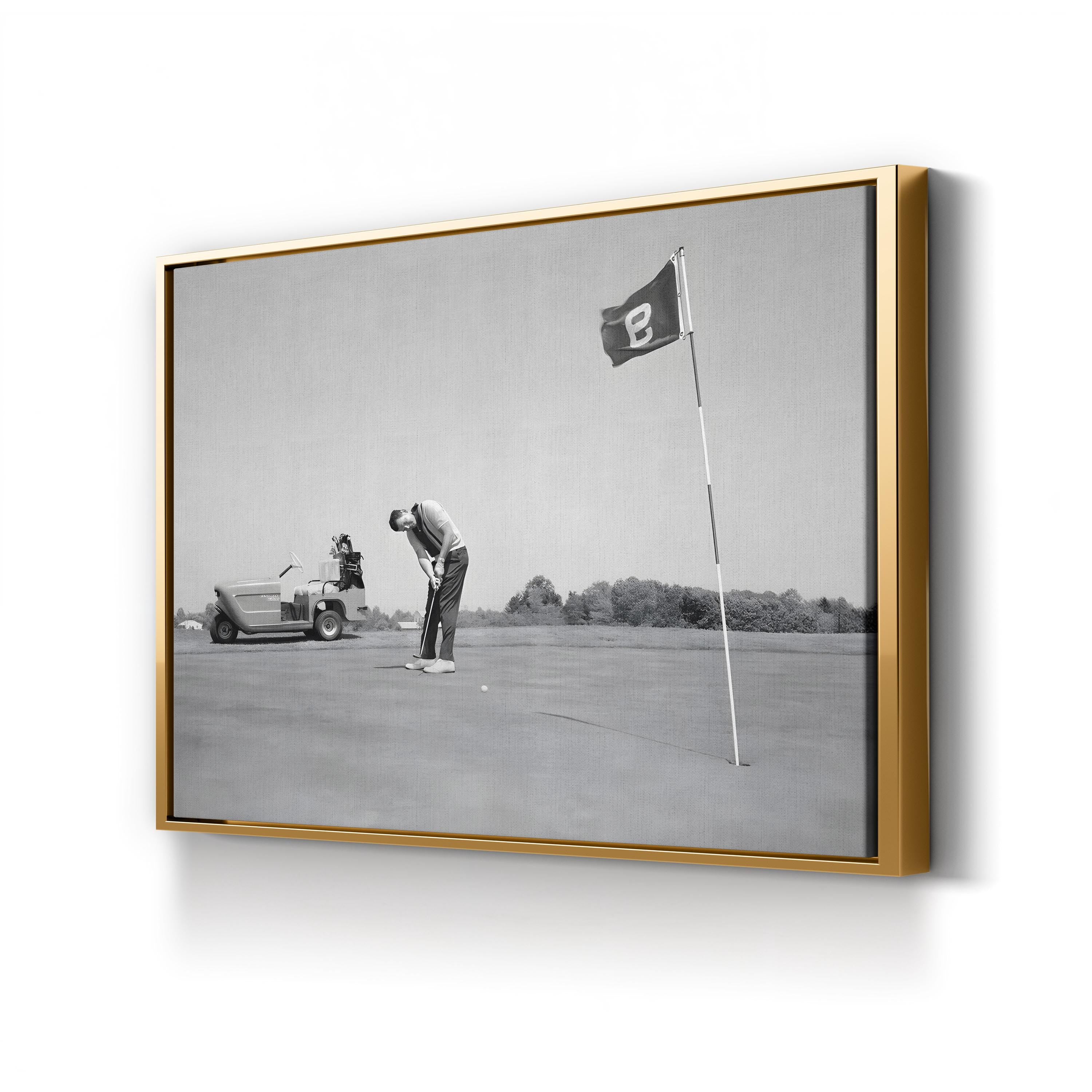 1950s Golfer on the Green canvas print in Gold frame