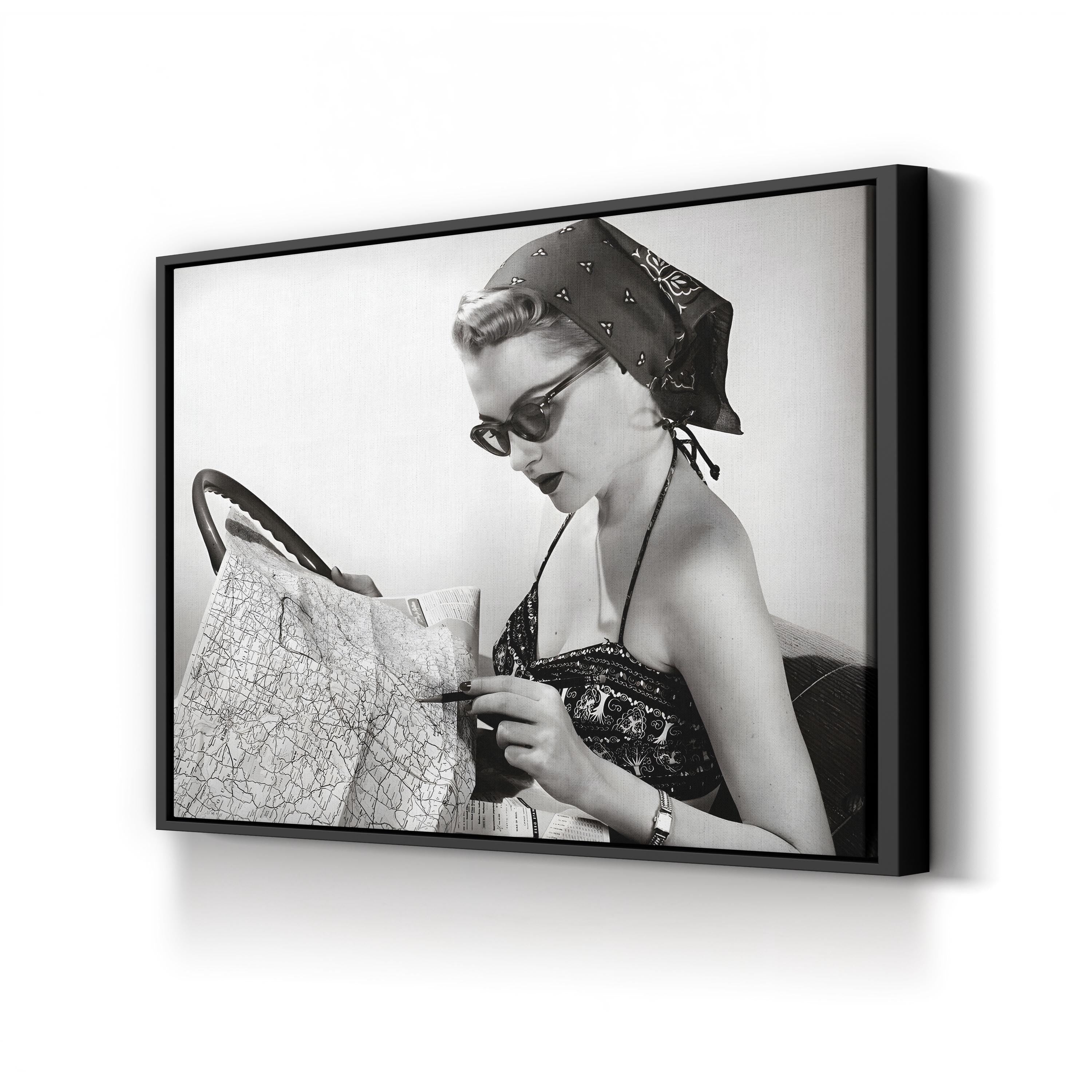 1950s Pin-Up with Road Map – Vintage Photography Wall Art | Retro Canvas Print