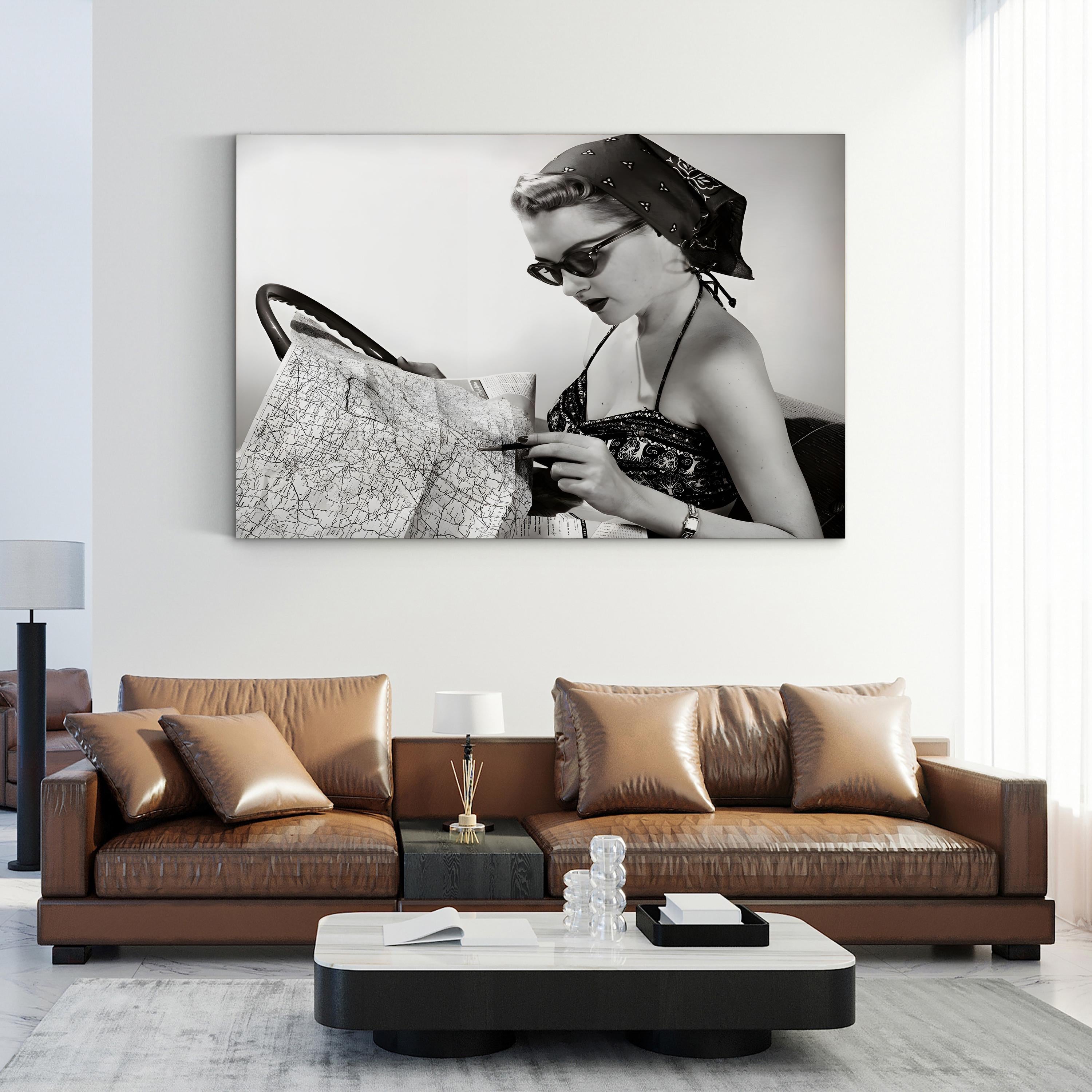 1950s Pin-Up with Road Map – Vintage Photography Wall Art | Retro Canvas Print