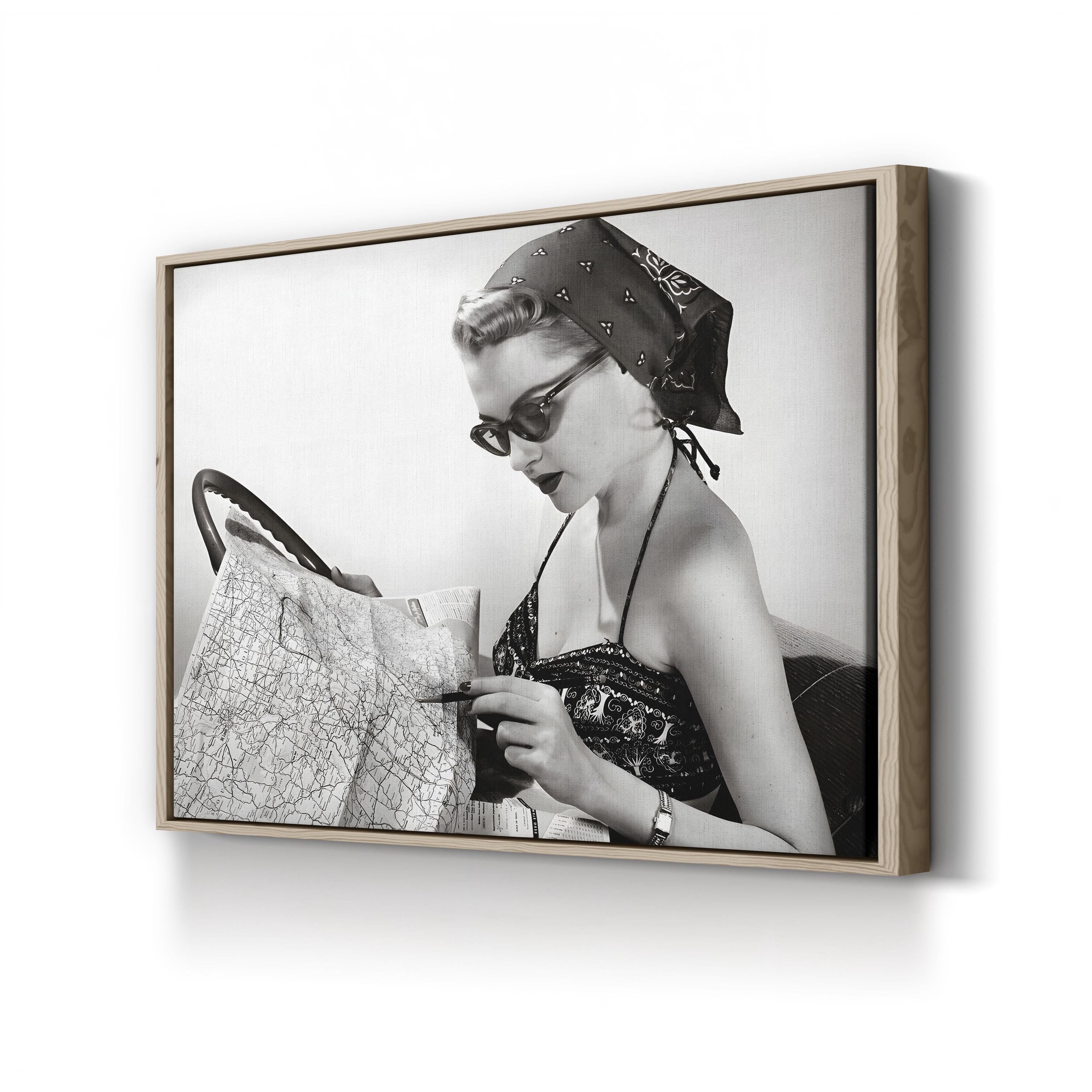 1950s Pin-Up with Road Map – Vintage Photography Wall Art | Retro Canvas Print