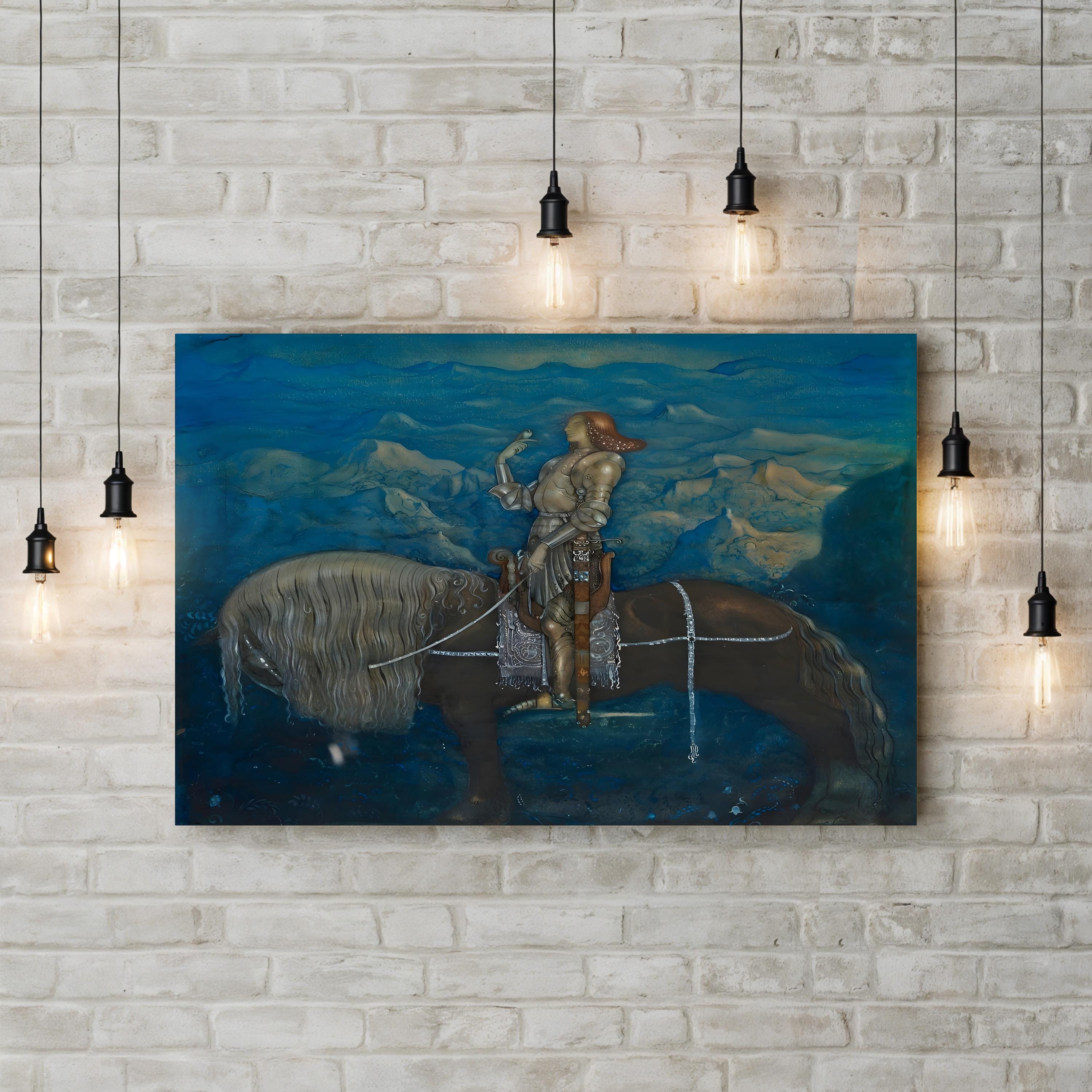 Mythical Warrior on Horseback, 1915 Wall Art | Early 20th-Century Fantasy Illustration Canvas Print