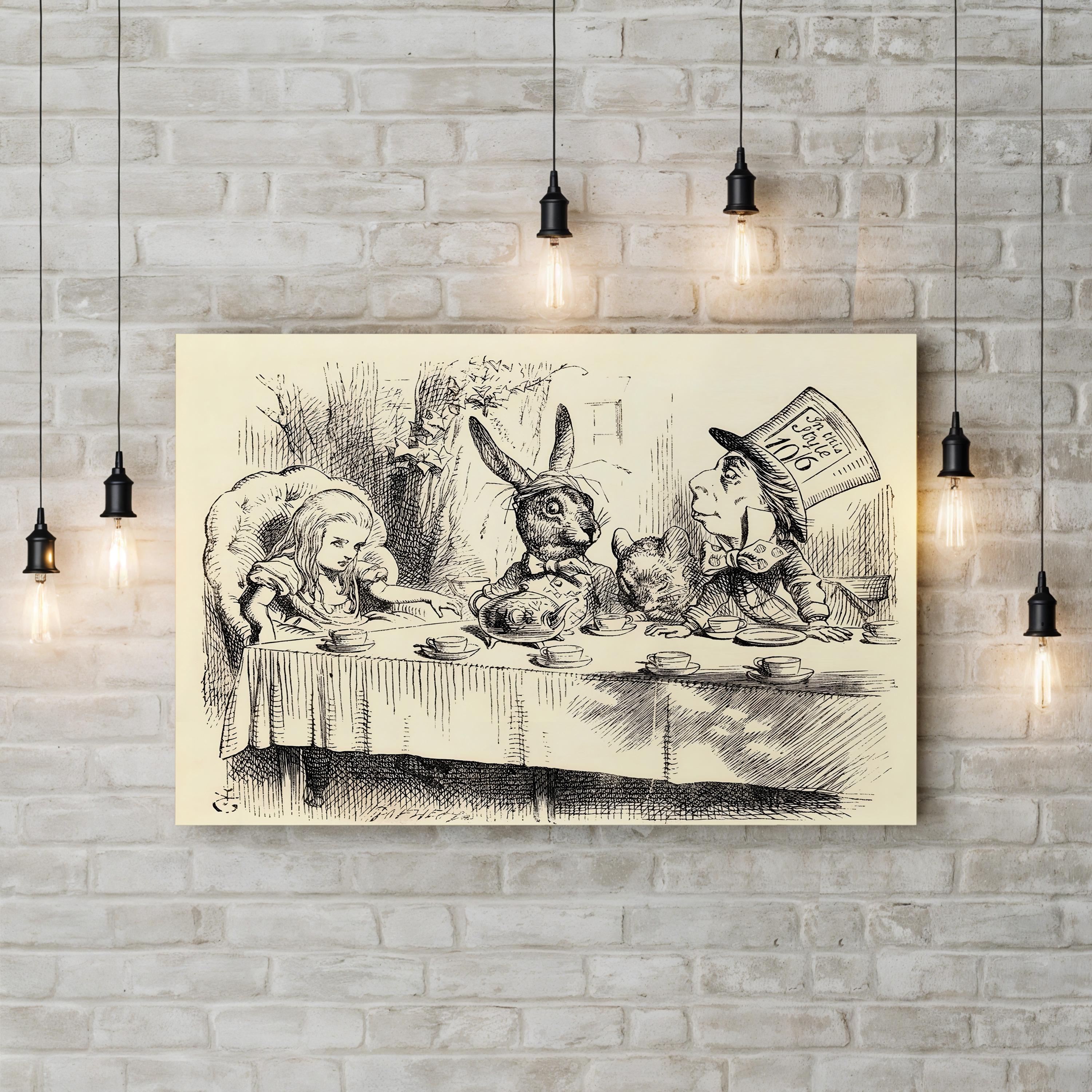 Alice at the Mad Hatter’s Tea Party 1891 – John Tenniel Wall Art | Vintage Storybook Canvas Print