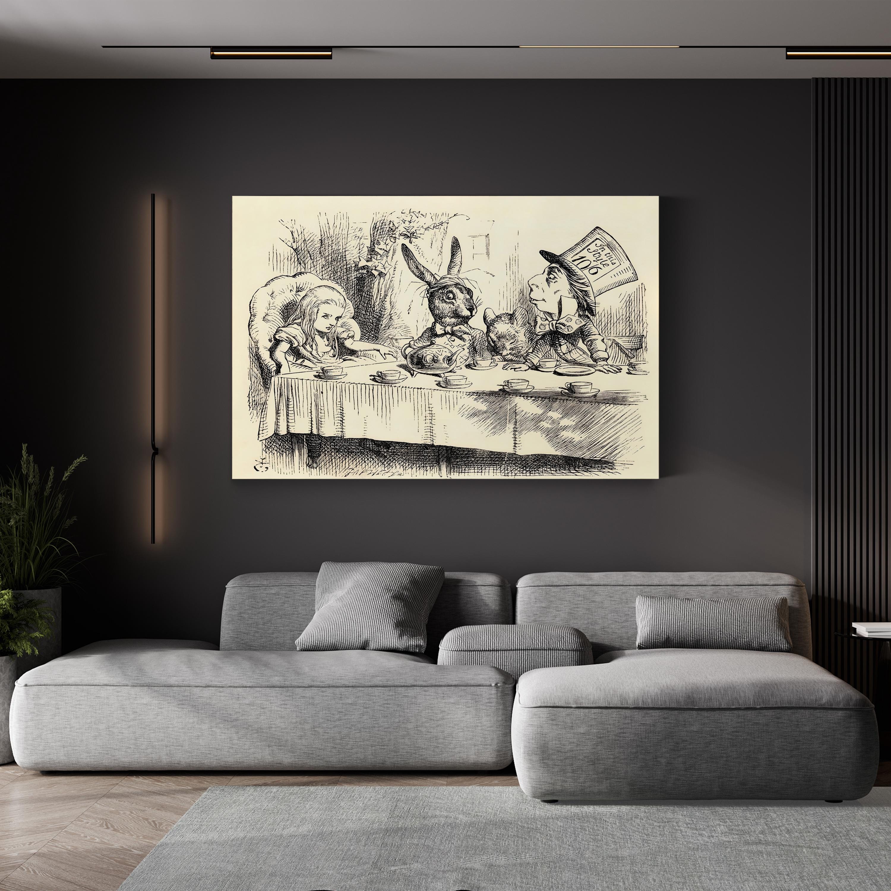 Alice at the Mad Hatter’s Tea Party canvas print in a gold frame