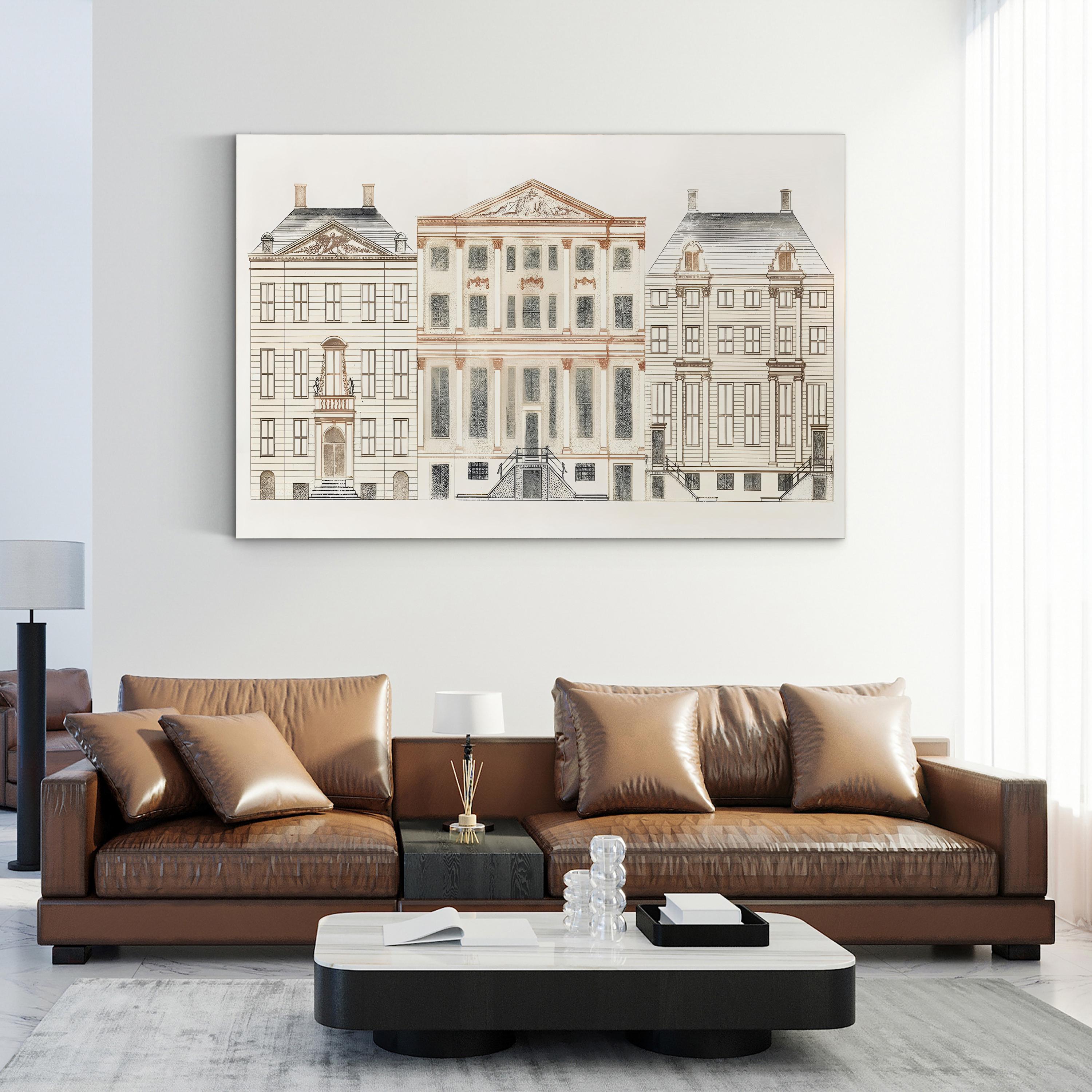 Vintage Amsterdam Canal House Canvas Art: Historic European Architecture