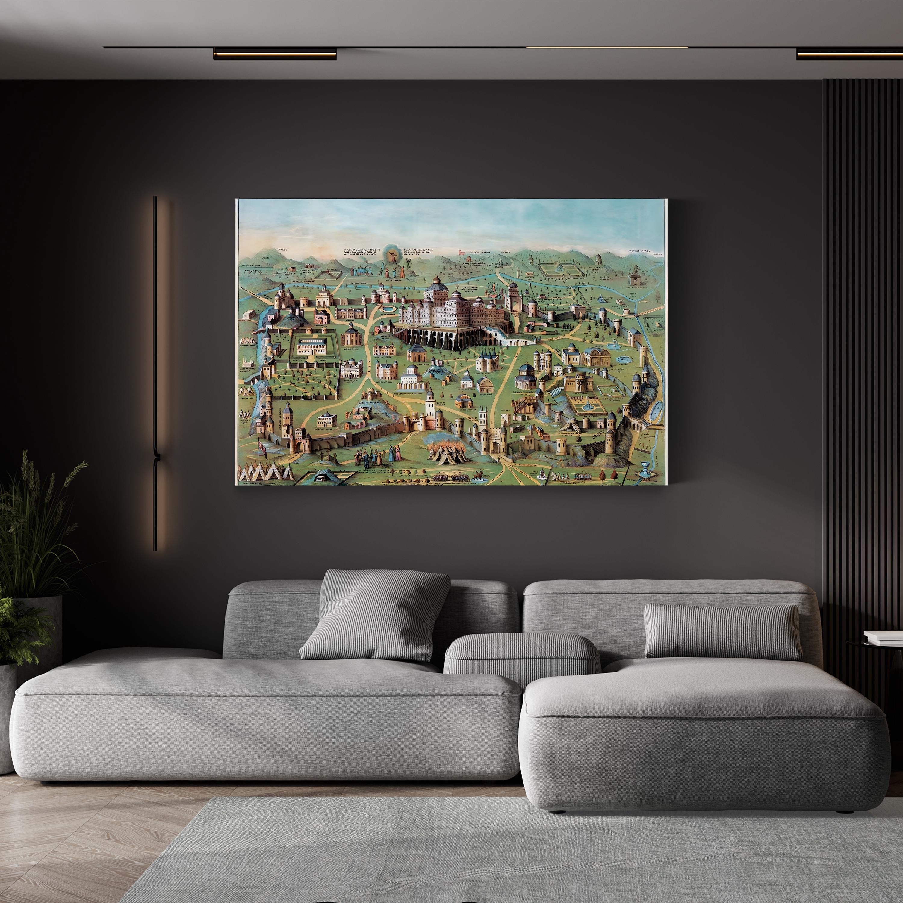 Vintage Jerusalem Cityscape, 1851 – Period Illustration Wall Art | Historic Lithograph Canvas Print