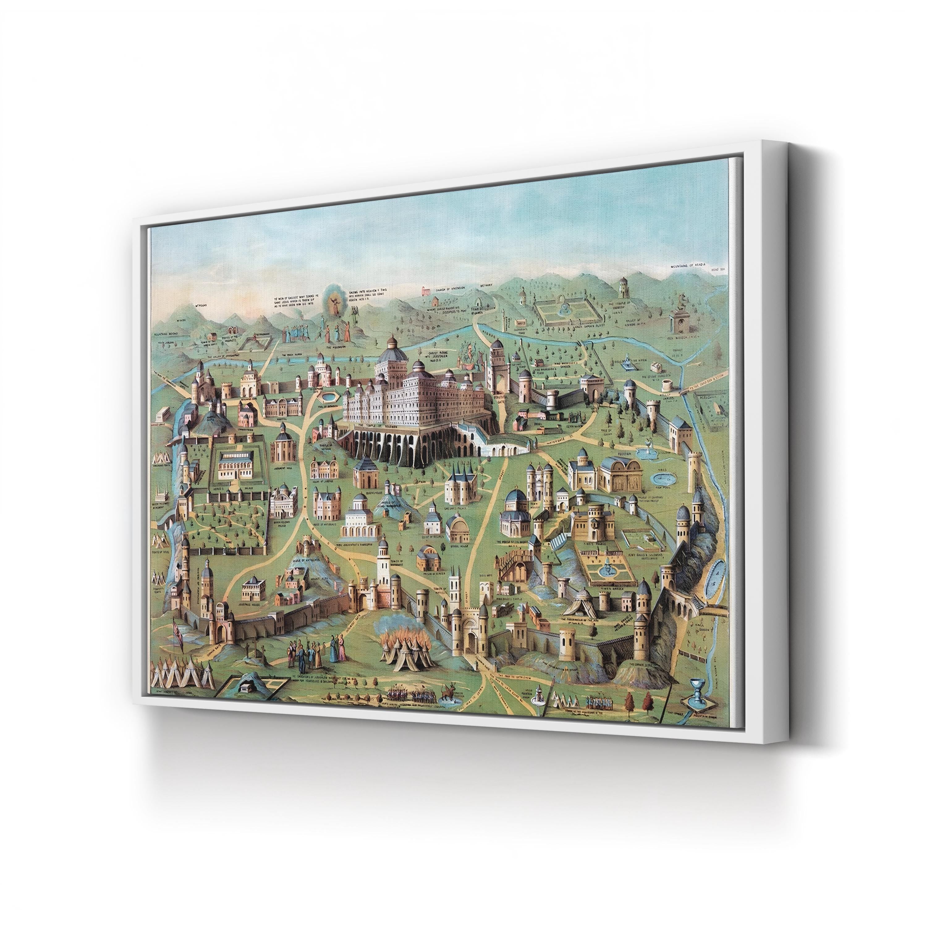 Vintage Jerusalem Cityscape, 1851 – Period Illustration Wall Art | Historic Lithograph Canvas Print