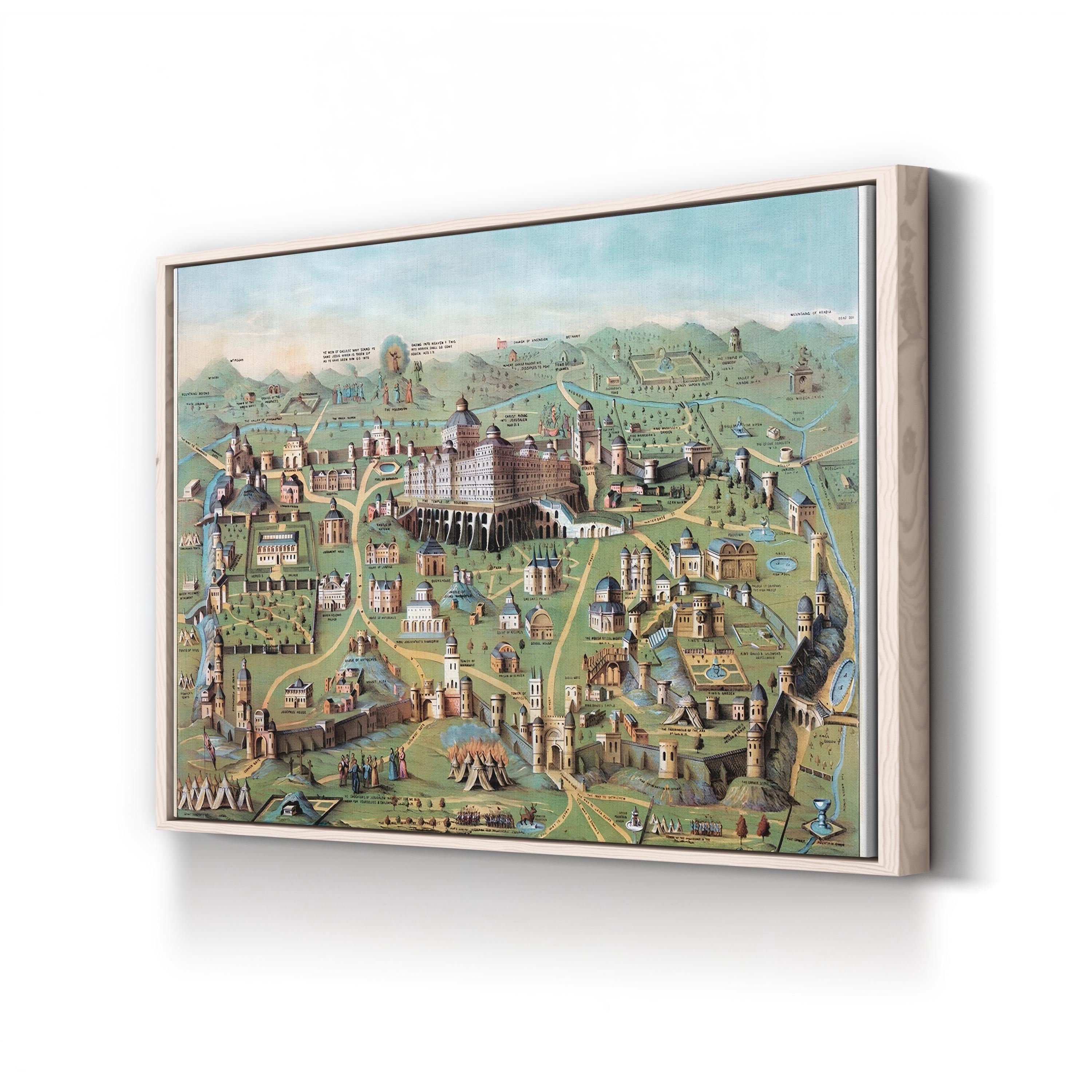 Vintage Jerusalem Cityscape, 1851 – Period Illustration Wall Art | Historic Lithograph Canvas Print