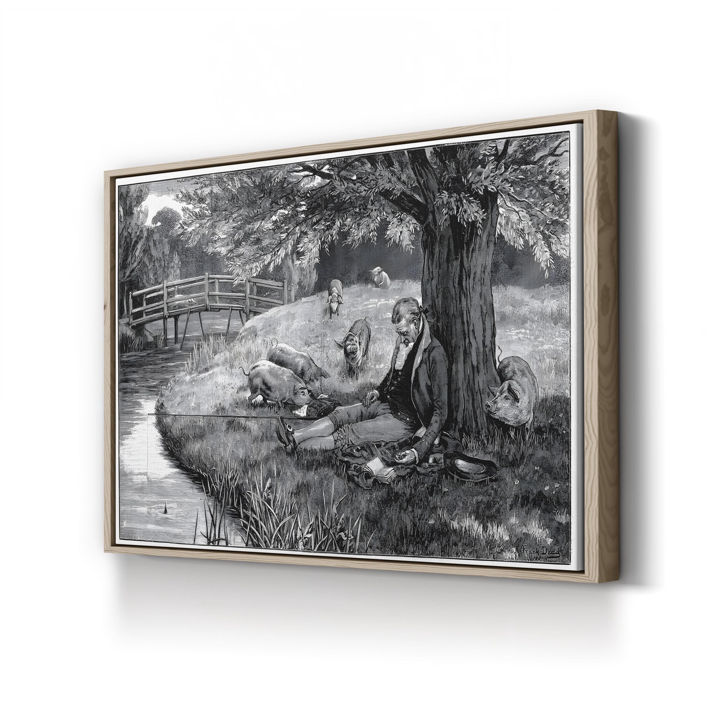 18th Century Angler Fishing – Period Illustration Wall Art | Vintage Landscape Canvas Print