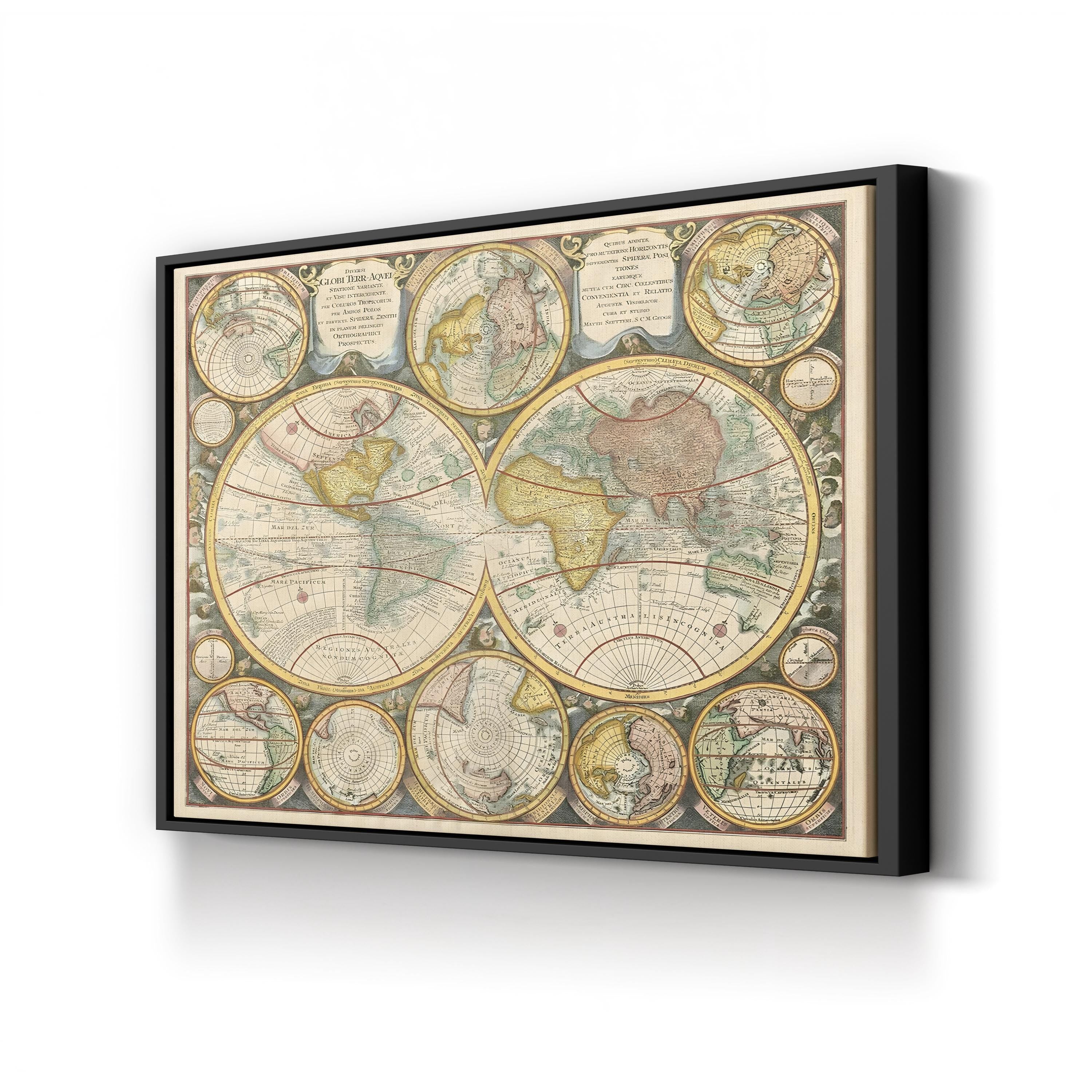 Antique World Map Collage – Historical Map Wall Art | Vintage Globe Canvas Print