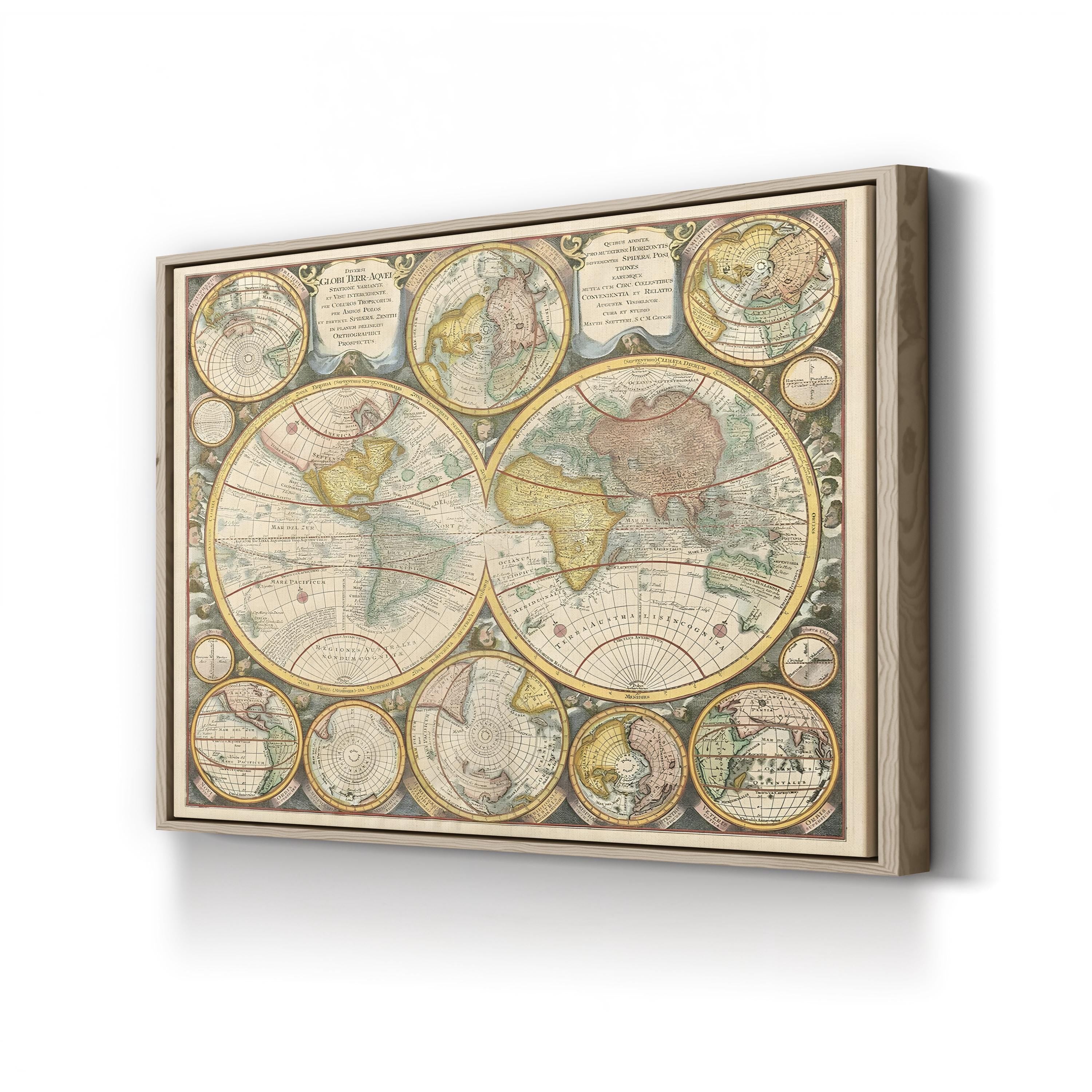 Antique World Map Collage – Historical Map Wall Art | Vintage Globe Canvas Print