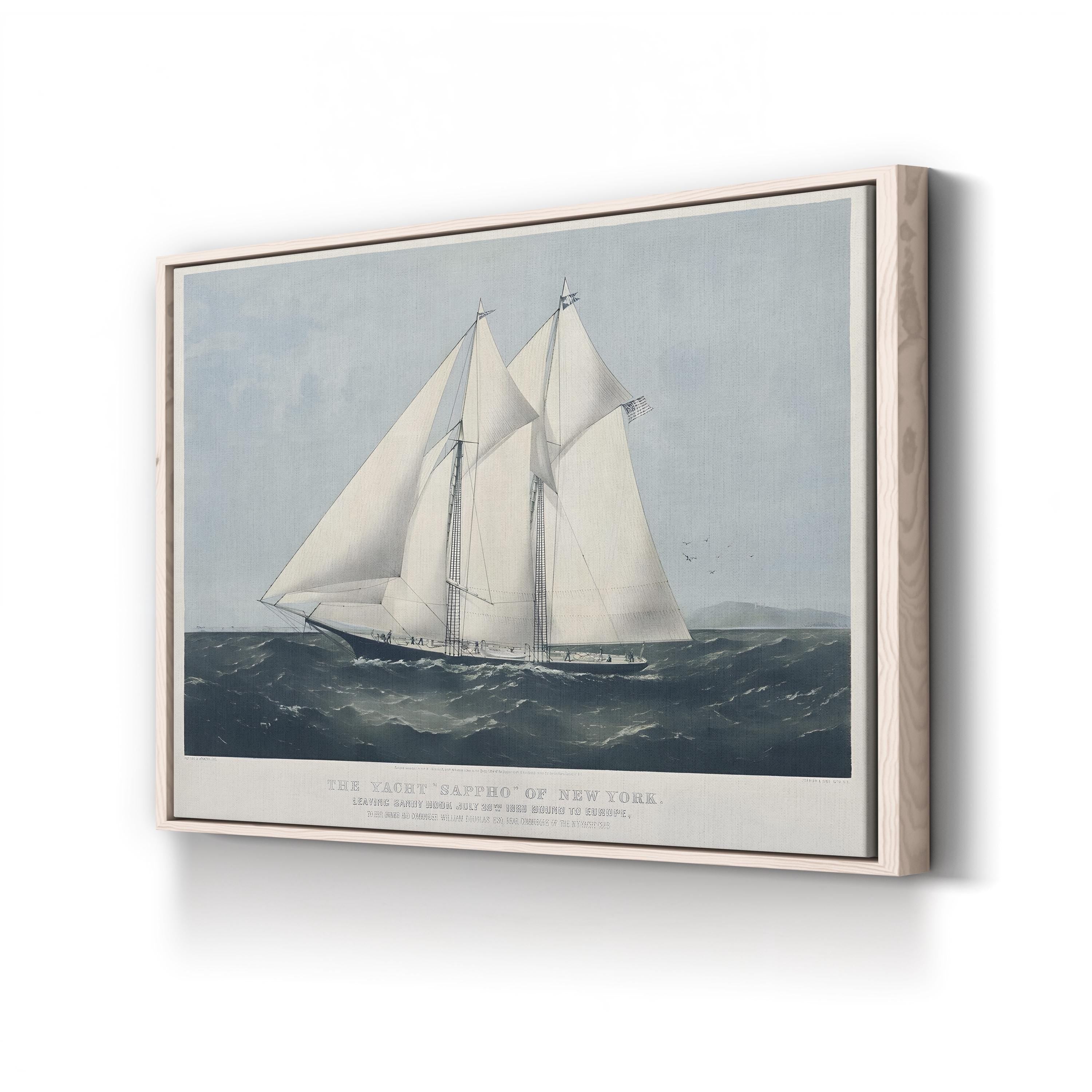Framed artwork of a ship on a stormy sea