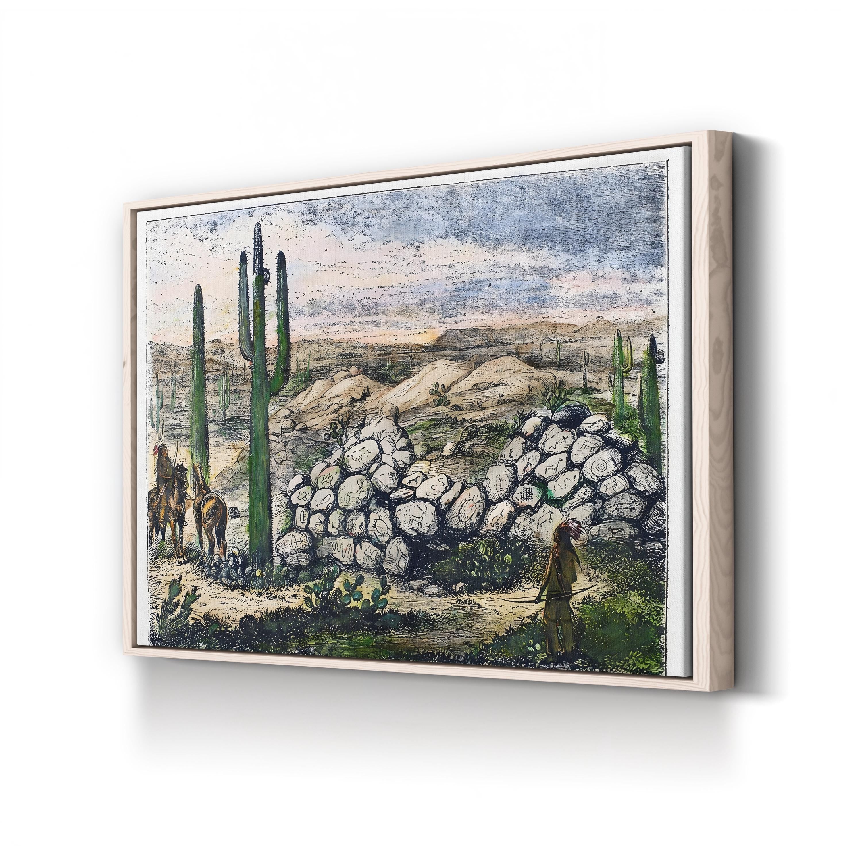 Vintage Arizona Desert Canvas Art Print: 1876 Painted Rocks Engraving