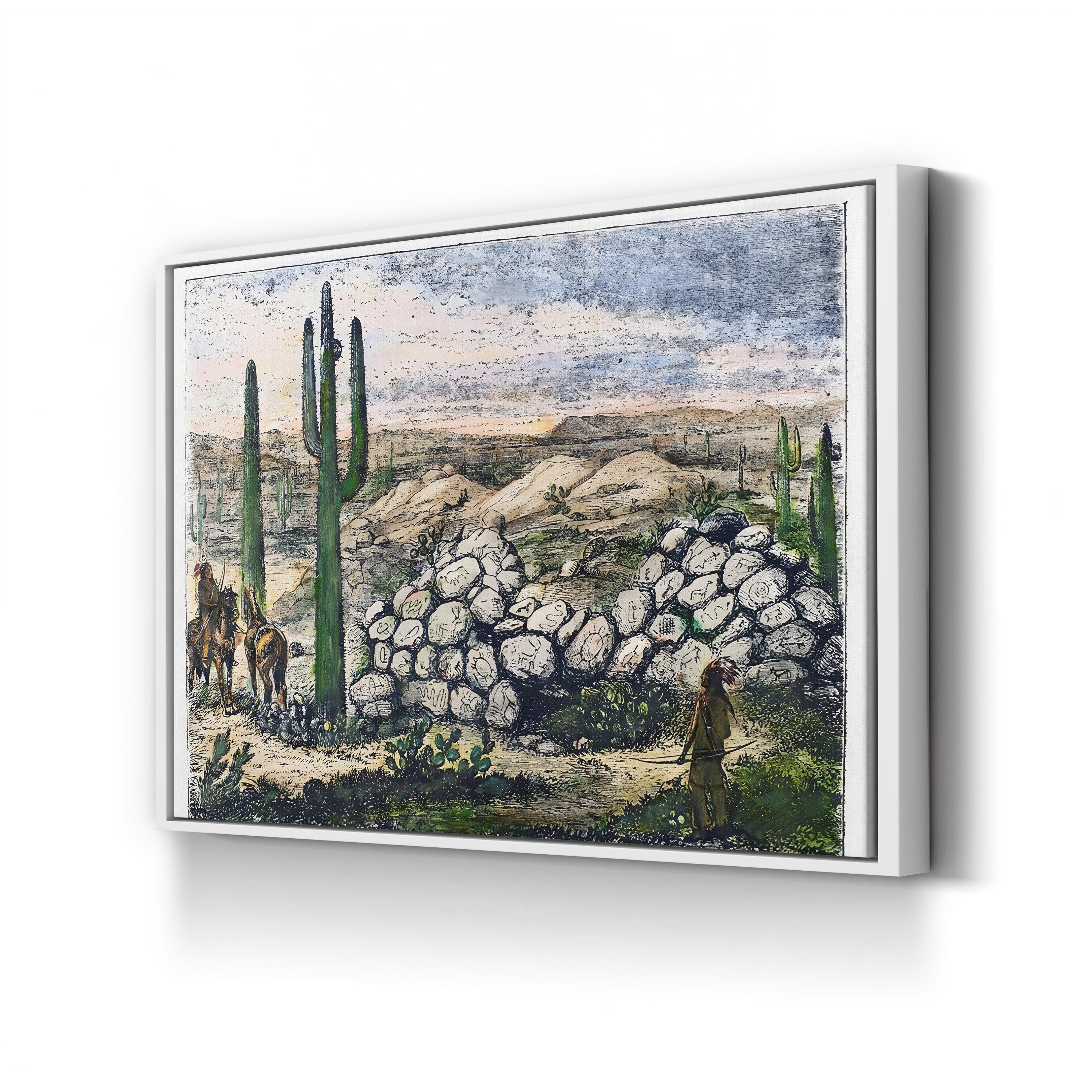 Vintage Arizona Desert Canvas Art Print: 1876 Painted Rocks Engraving
