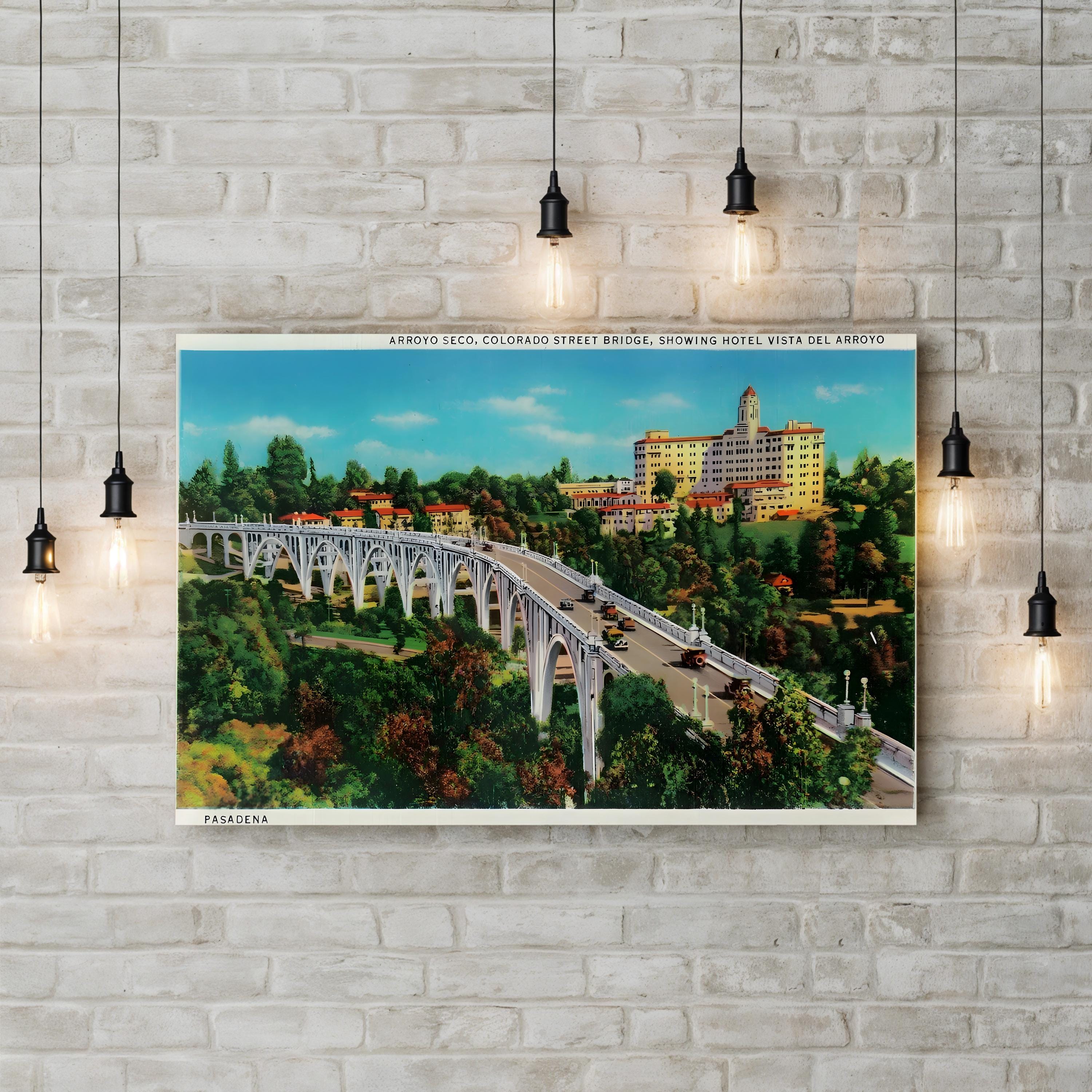 Arroyo Seco Bridge, Colorado Street Bridge, Pasadena, CA Wall Art – Vintage Architectural Canvas Print