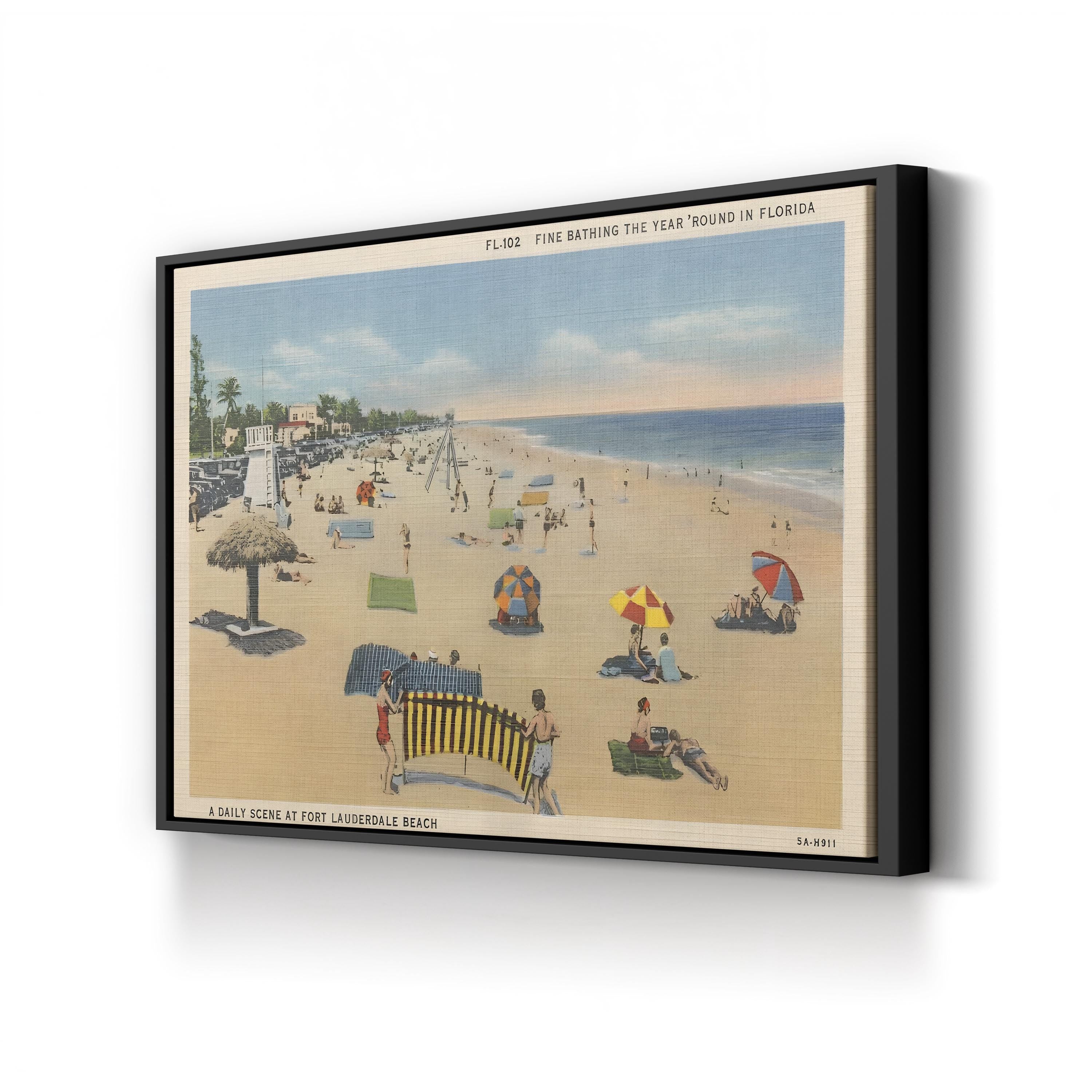 Fort Lauderdale Beach Postcard canvas print in black frame