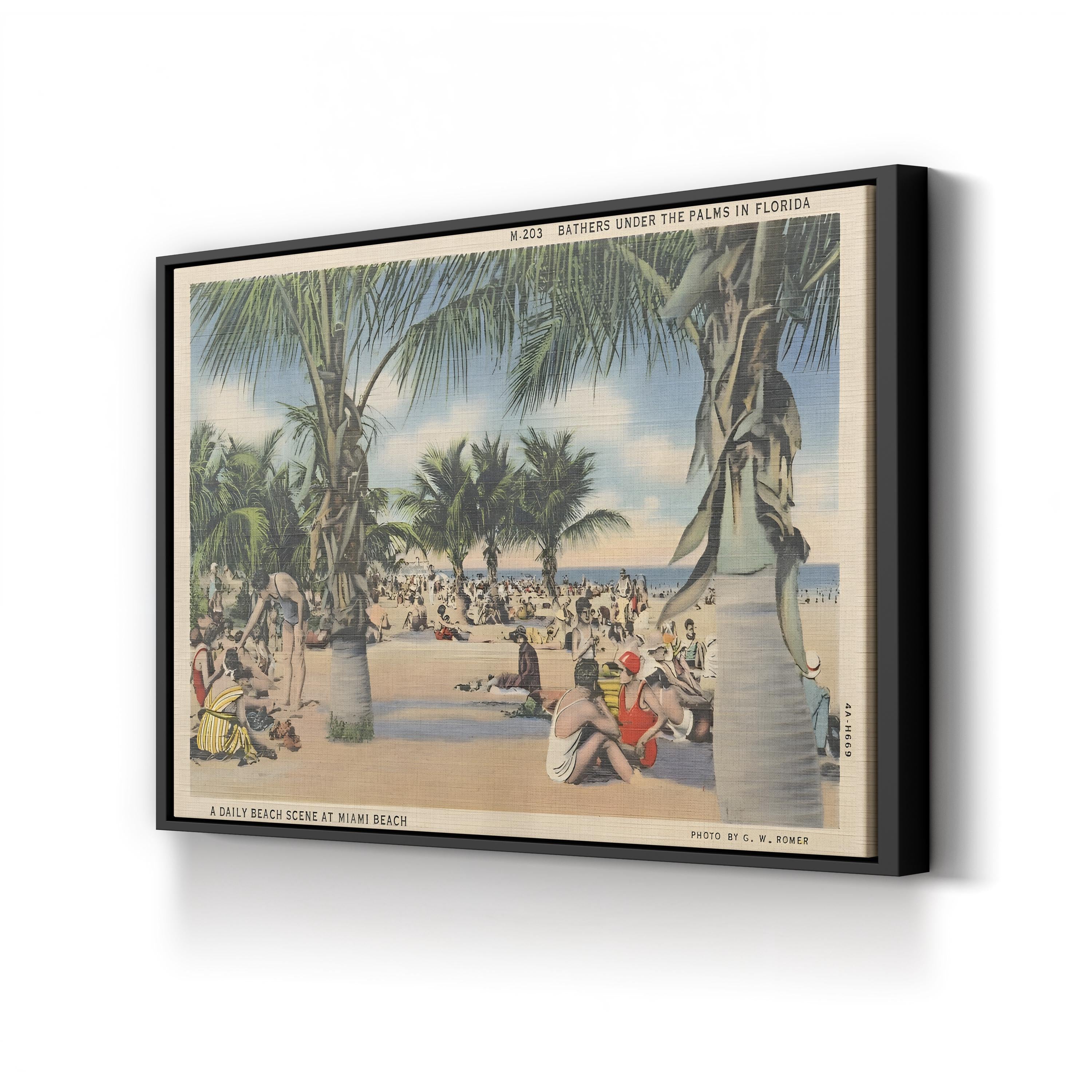 Miami Beach Postcard – Period Illustration Wall Art | Mid-Century Coastal Canvas Print
