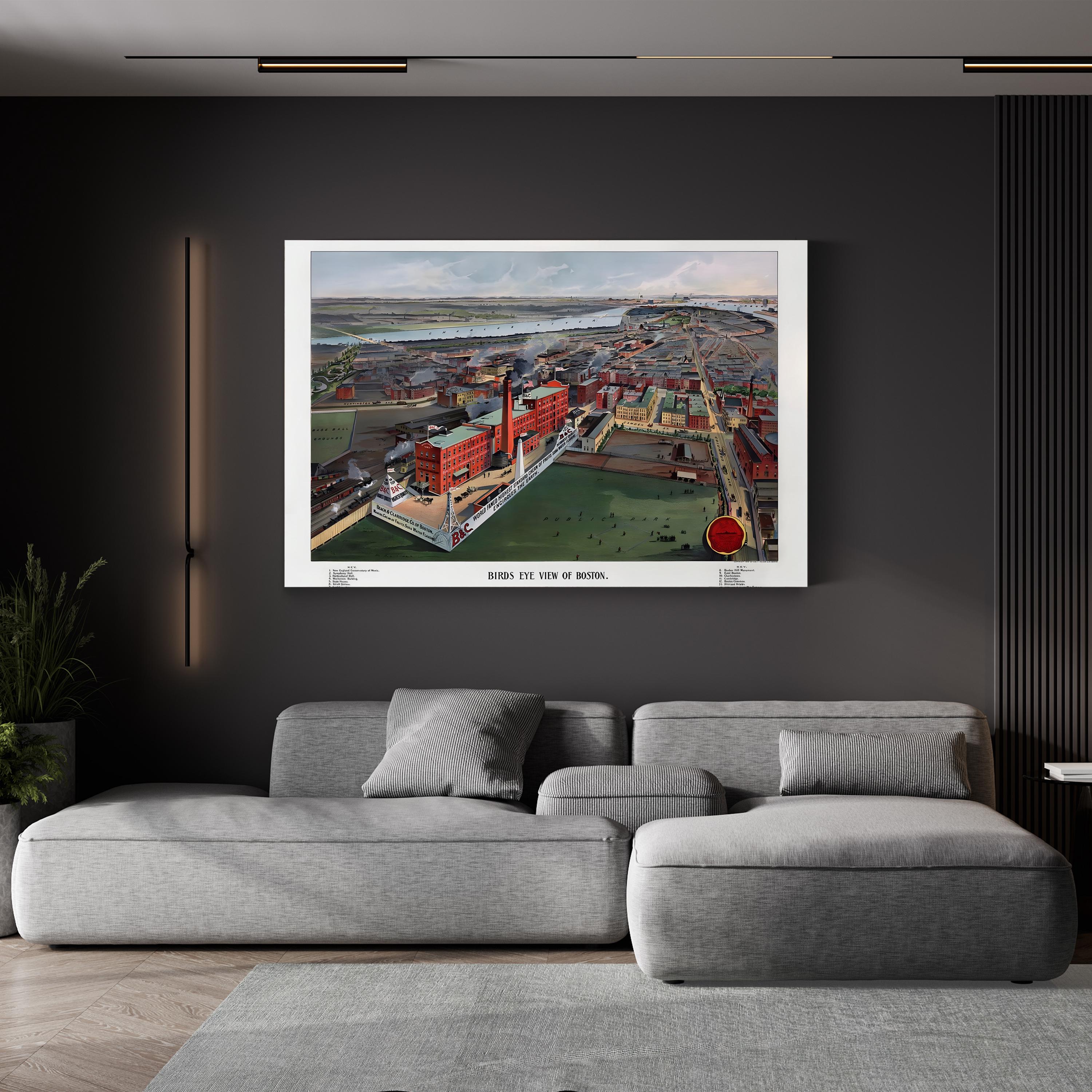 Vintage Boston Map Canvas Print: 1902 Bird’s Eye View Cityscape