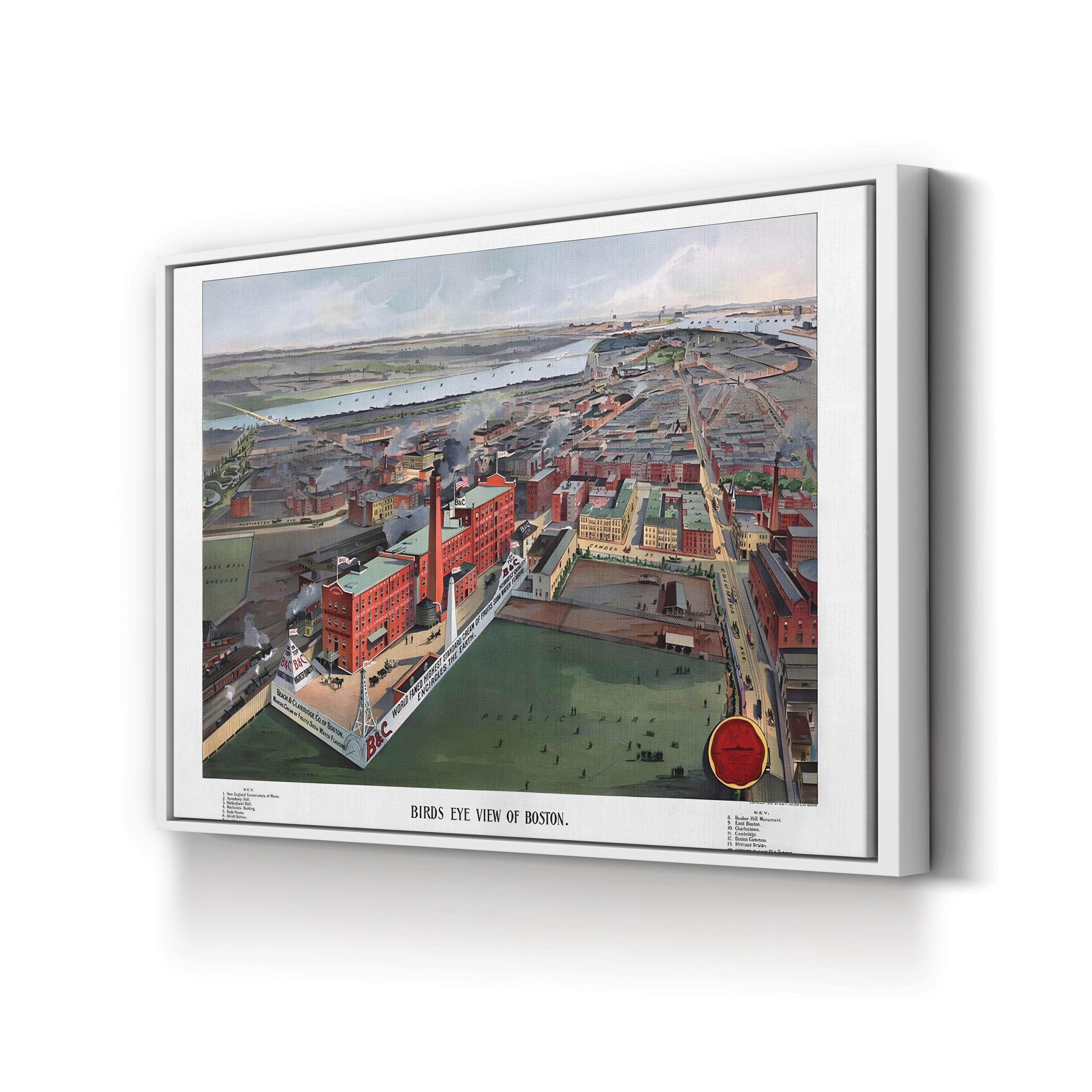 Vintage Boston Map Canvas Print: 1902 Bird’s Eye View Cityscape