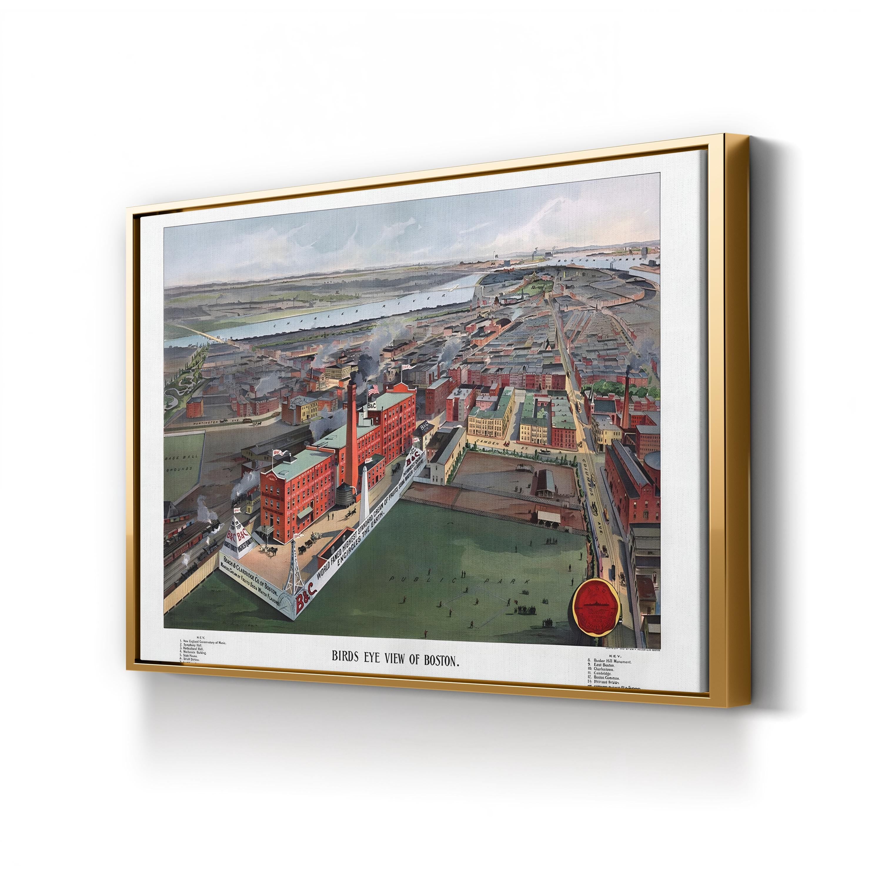 Vintage Boston Map Canvas Print: 1902 Bird’s Eye View Cityscape