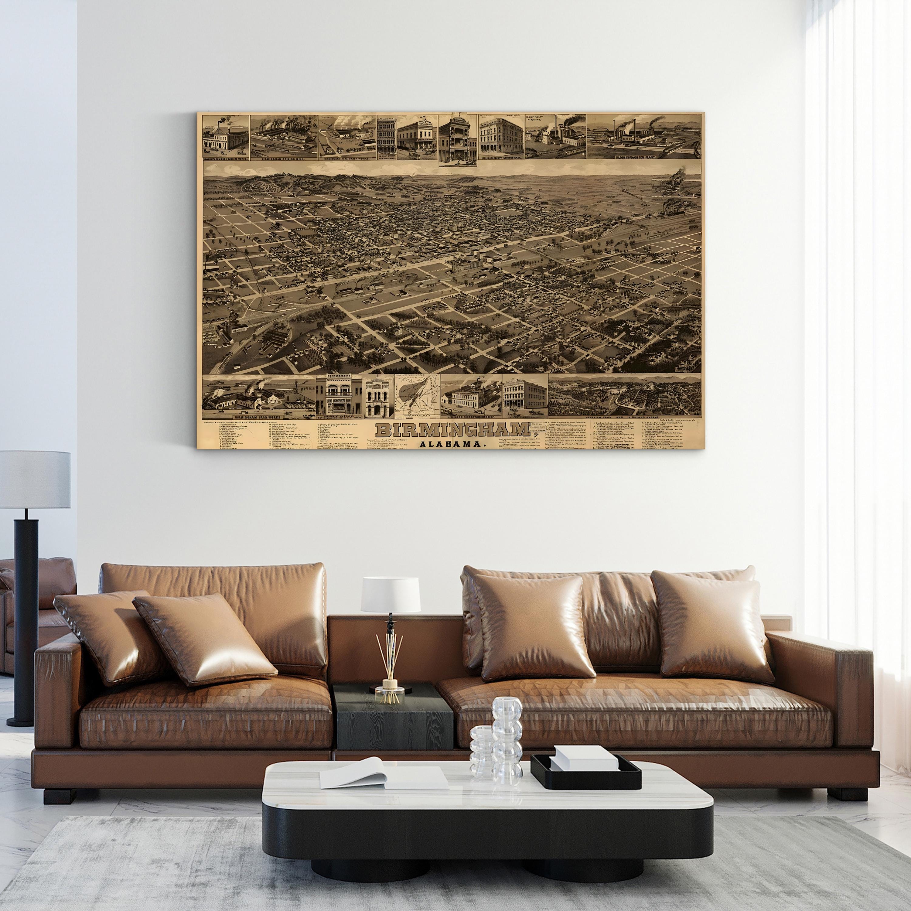 Vintage 1885 Birmingham Alabama Map Print – Historic Aerial City Lithograph