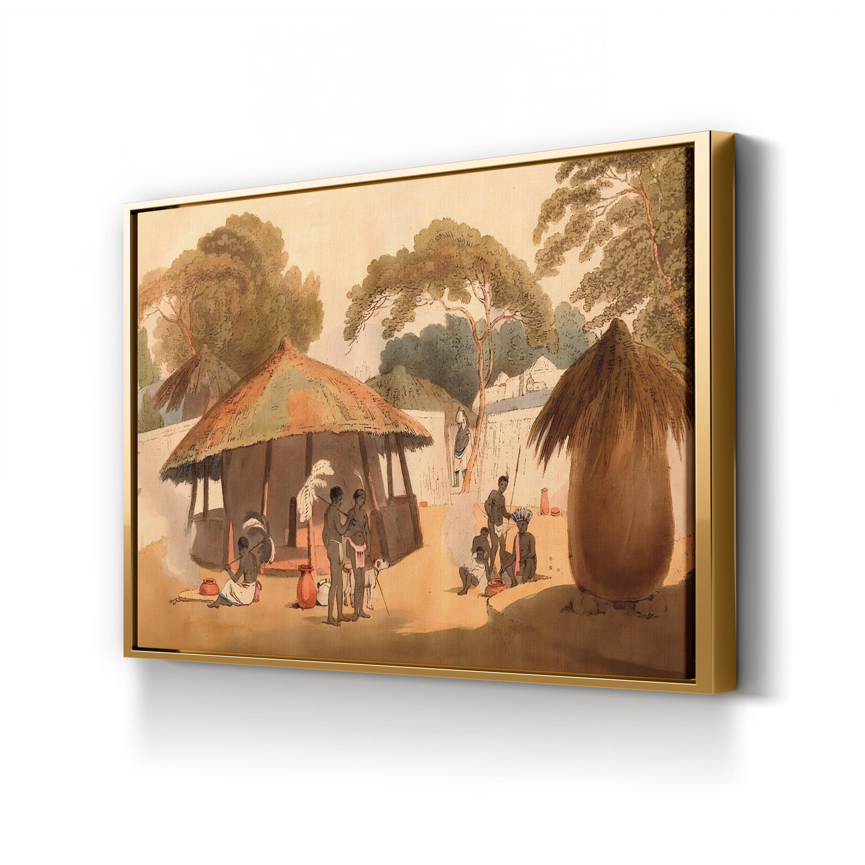 Booshuana Village, Southern Africa, 1806 canvas print in Gold frame