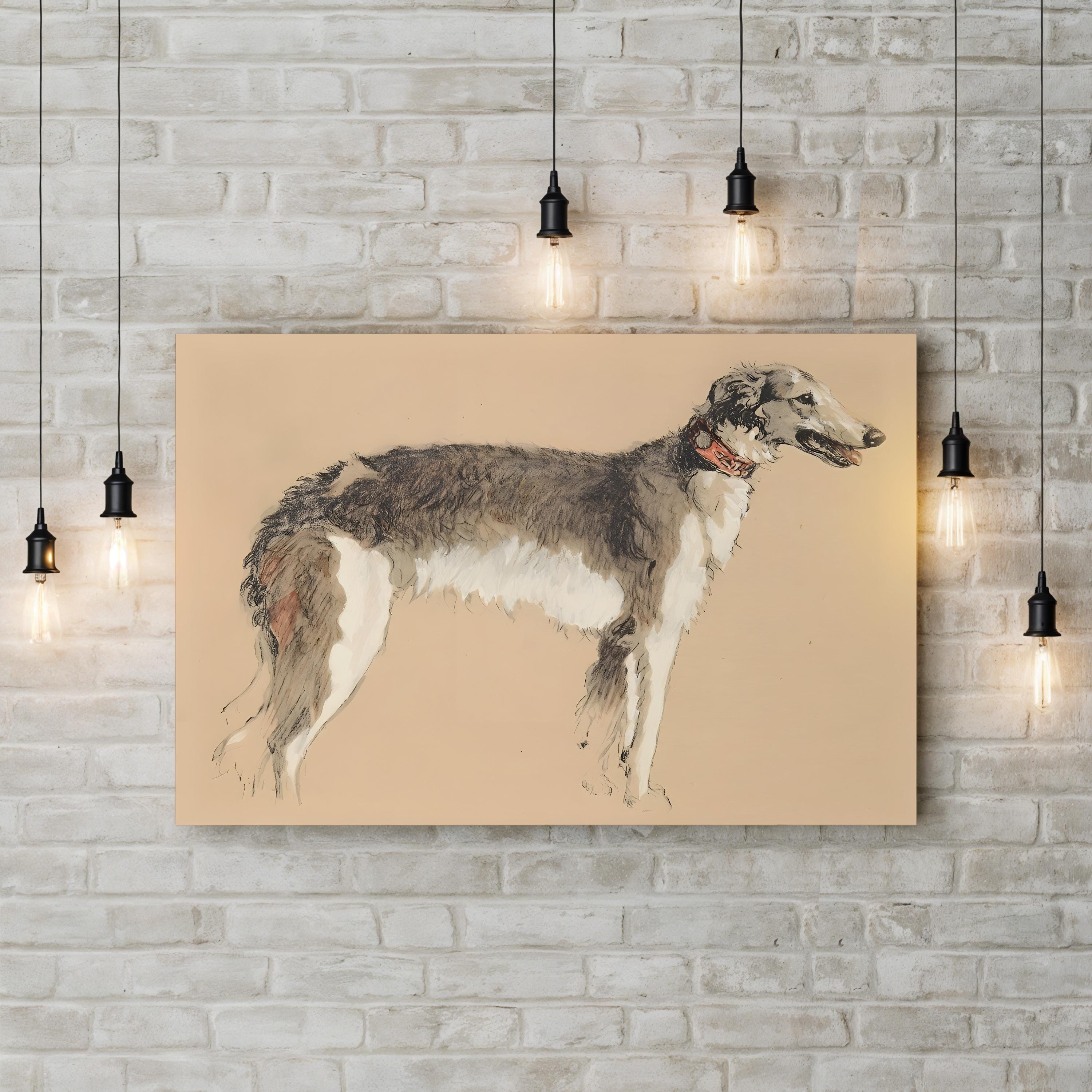 Vintage Borzoi Dog Portrait Art Print: 1930 Canine Study