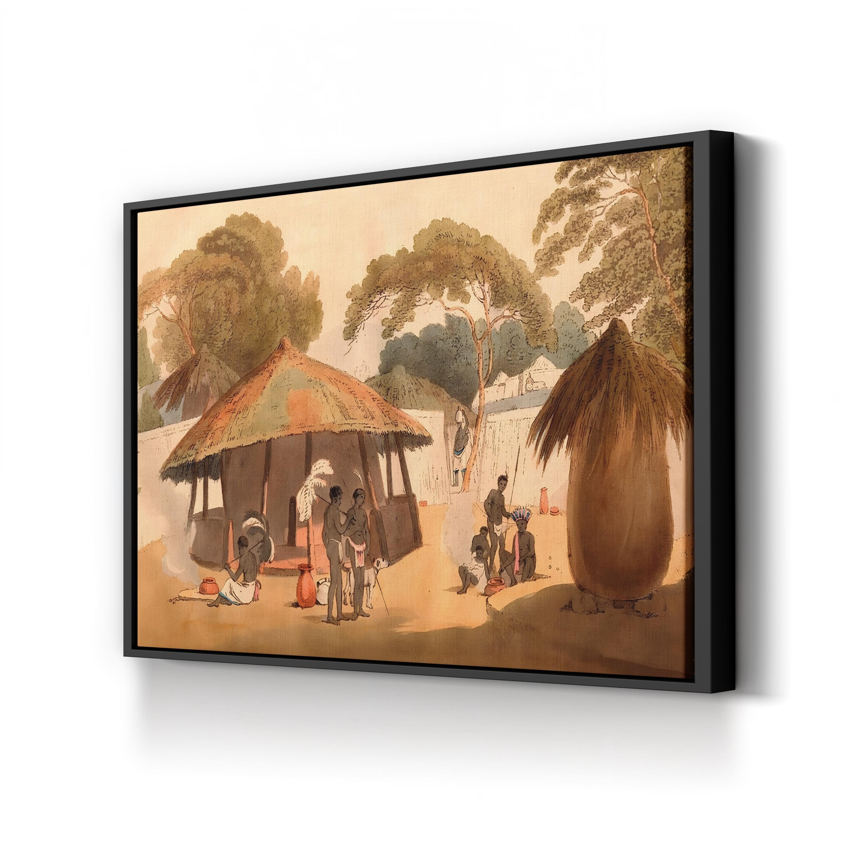 Booshuana Village, Southern Africa, 1806 canvas print in Black frame