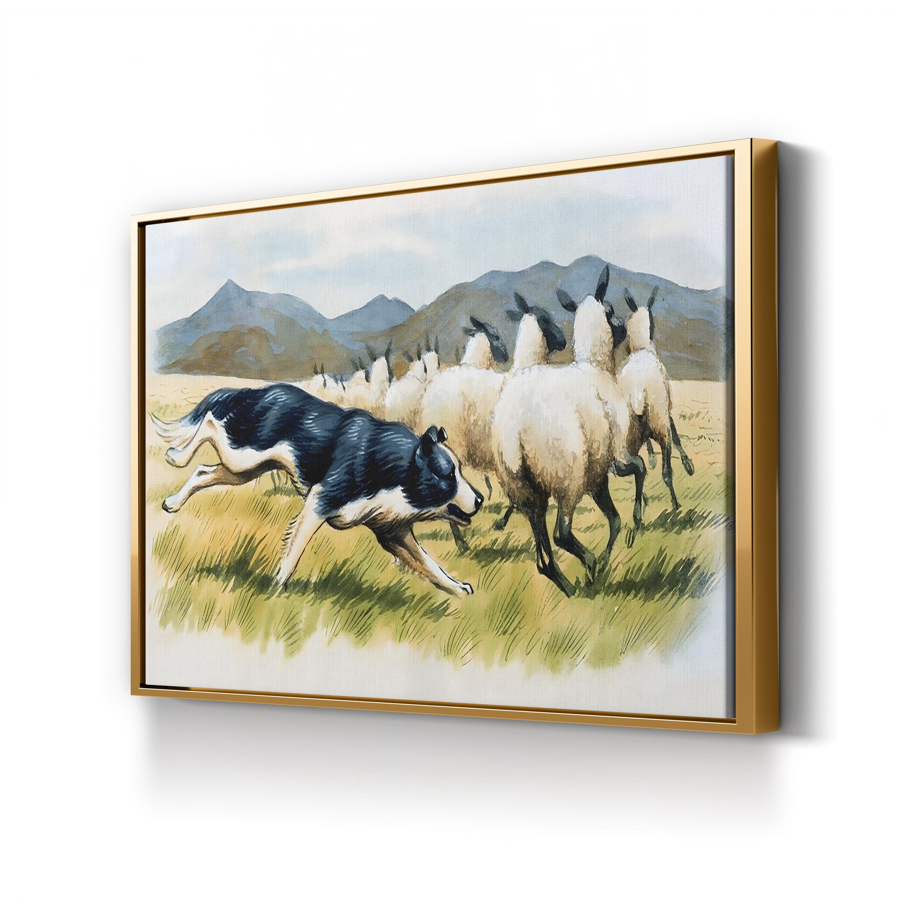 Border Collie Herding Sheep Wall Art by English School
