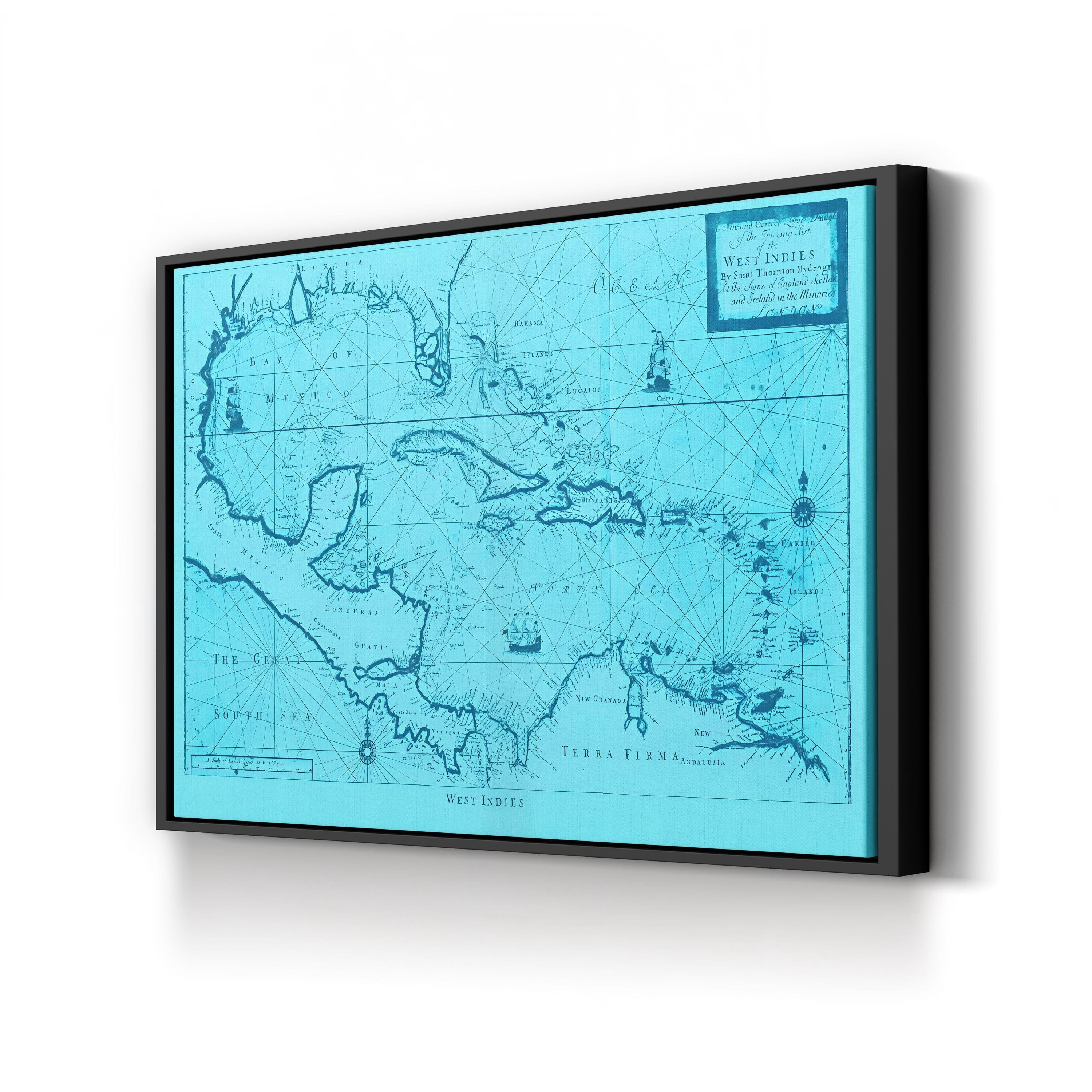 Framed map print on a white wall