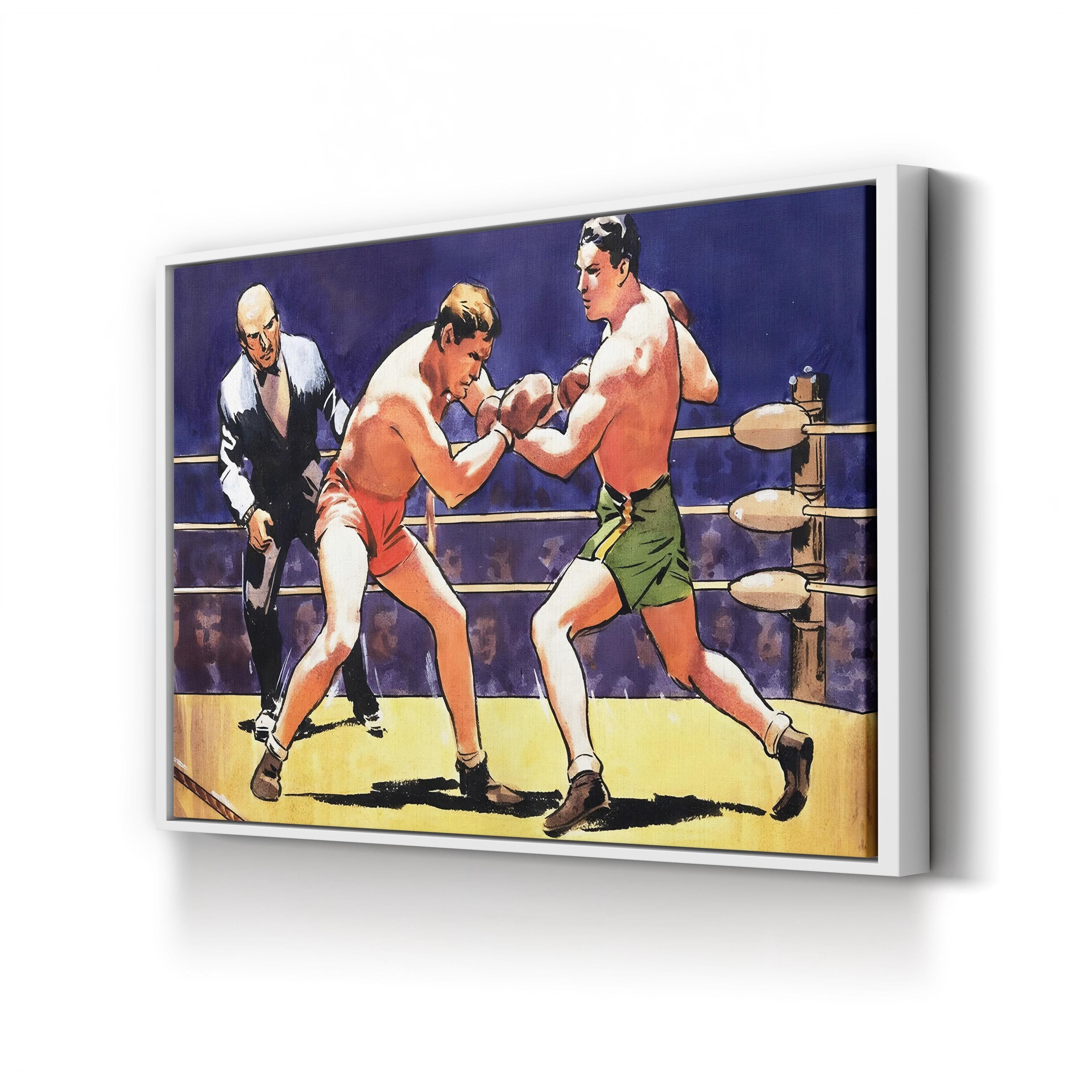 Vintage Boxing Match Canvas Art Print: 20th-Century Sports Illustration