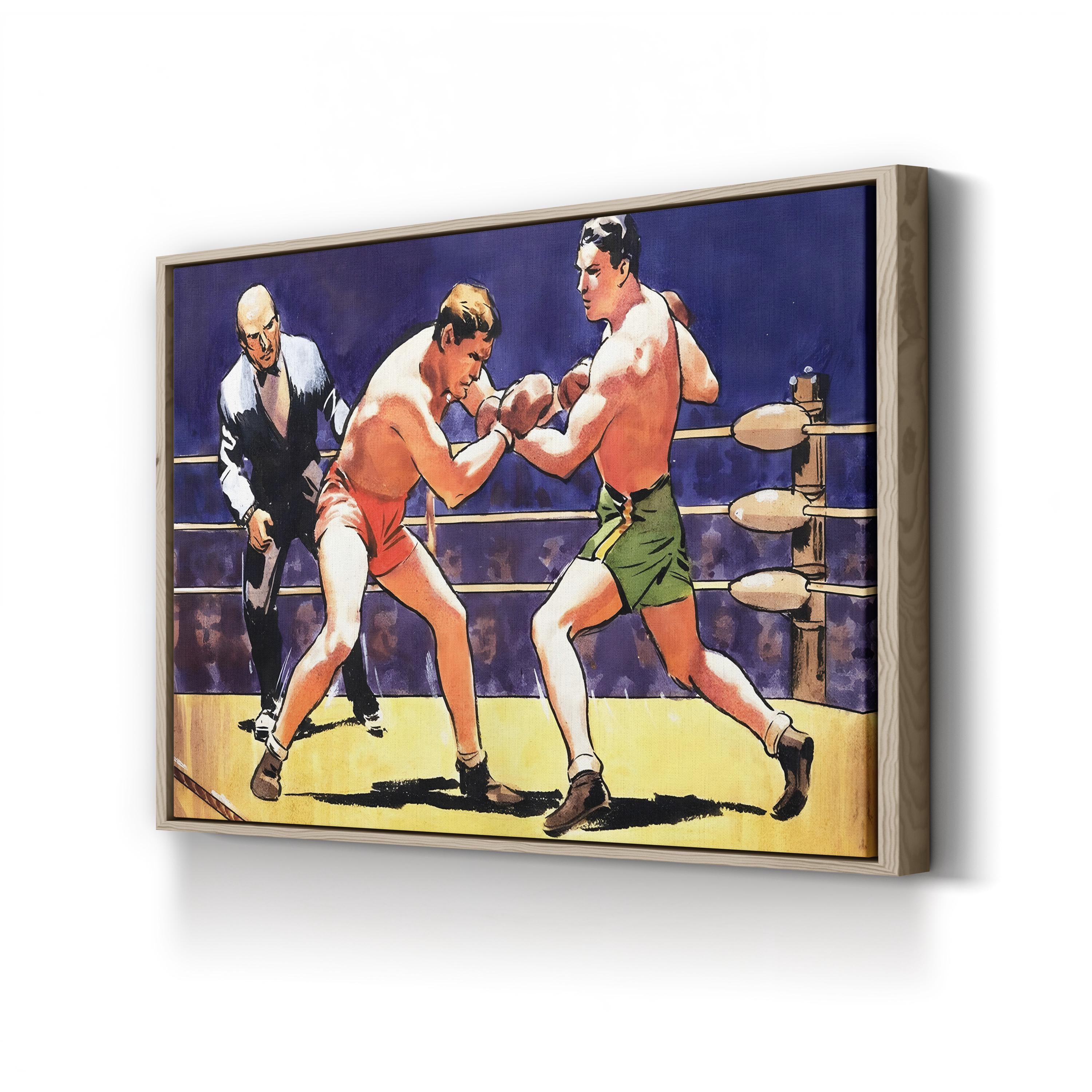 Vintage Boxing Match Canvas Art Print: 20th-Century Sports Illustration