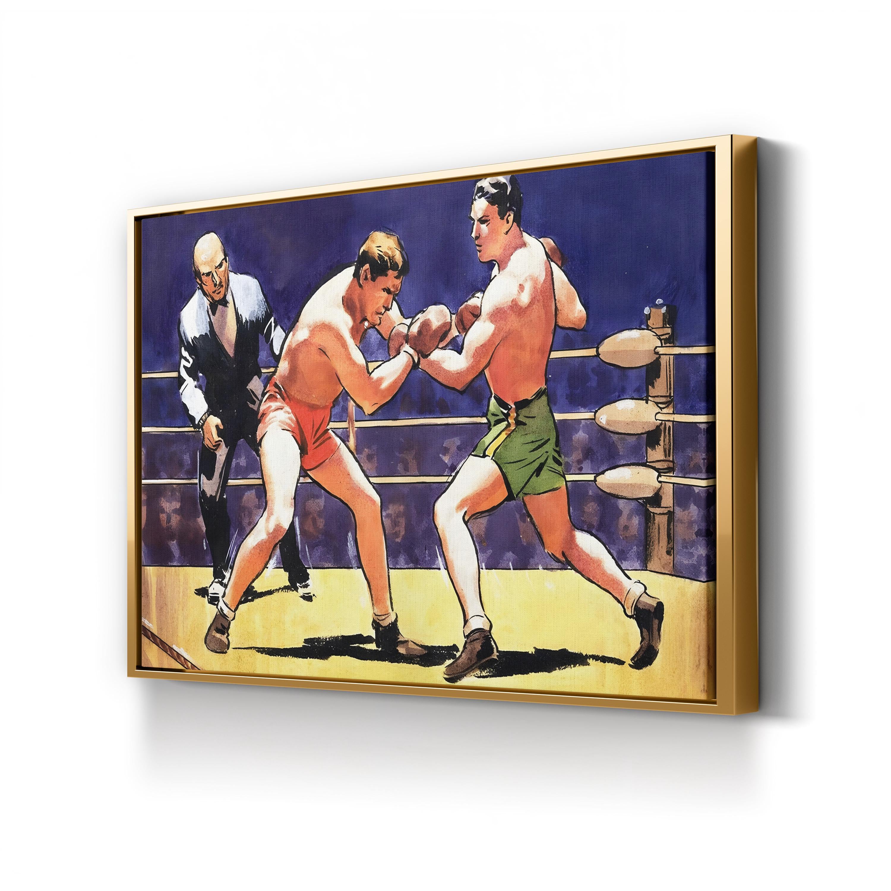 Vintage Boxing Match Canvas Art Print: 20th-Century Sports Illustration